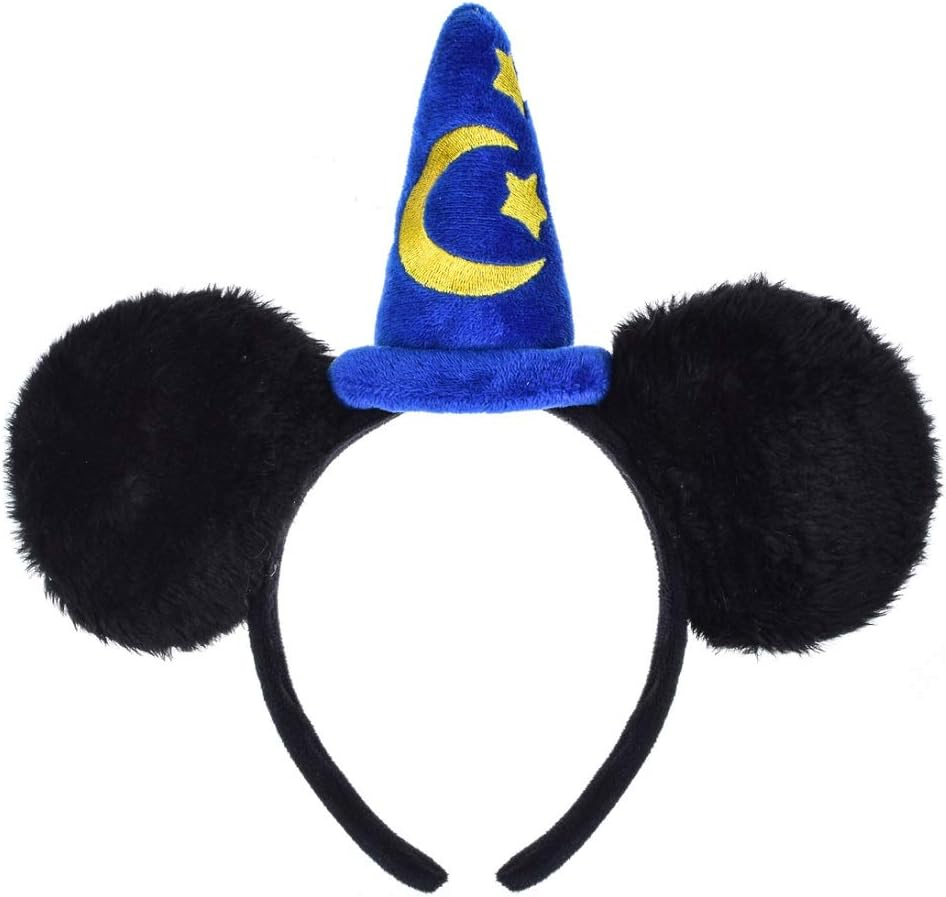 Glitter Black Mouse Ears Headband Sequin Costume MM Butterfly Hair Hoop Adults Women Girls for Family Trip Park Cruise Photo (Yellow Moon Stars)