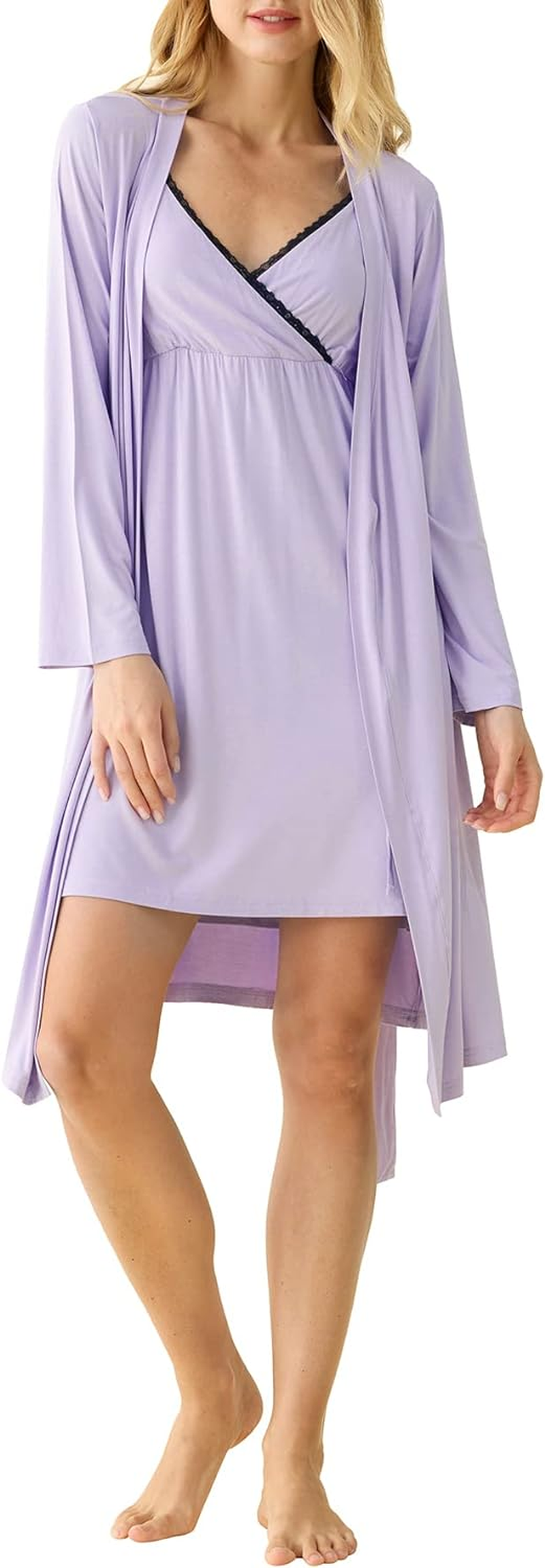 Latuza Women'S Bamboo Viscose Nursing Nightgown and Robe Set image number 3