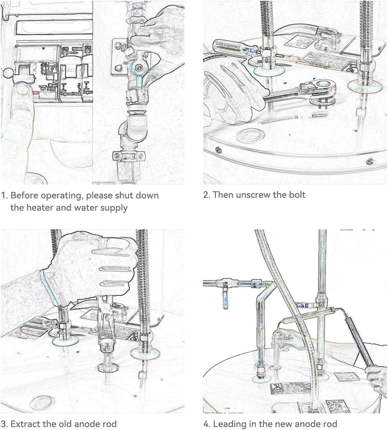 Soclim Magnesium Anode Rod for Water Heater, 44 Inch Flexible Hot Water Anode Replacement Kit for Rheem, Reliance, Richmond, Kenmore, GE, State and More image number 4