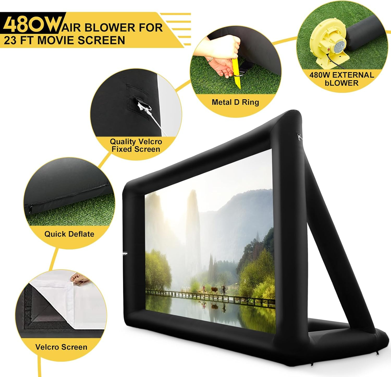 23 FT Inflatable Projector Screen Outdoor Inflatable Movie Screen Outdoor with Air Blower & Storage Bag,Front and Rear Projection for Backyard Movie Night,Tv Football Games Screening image number 2