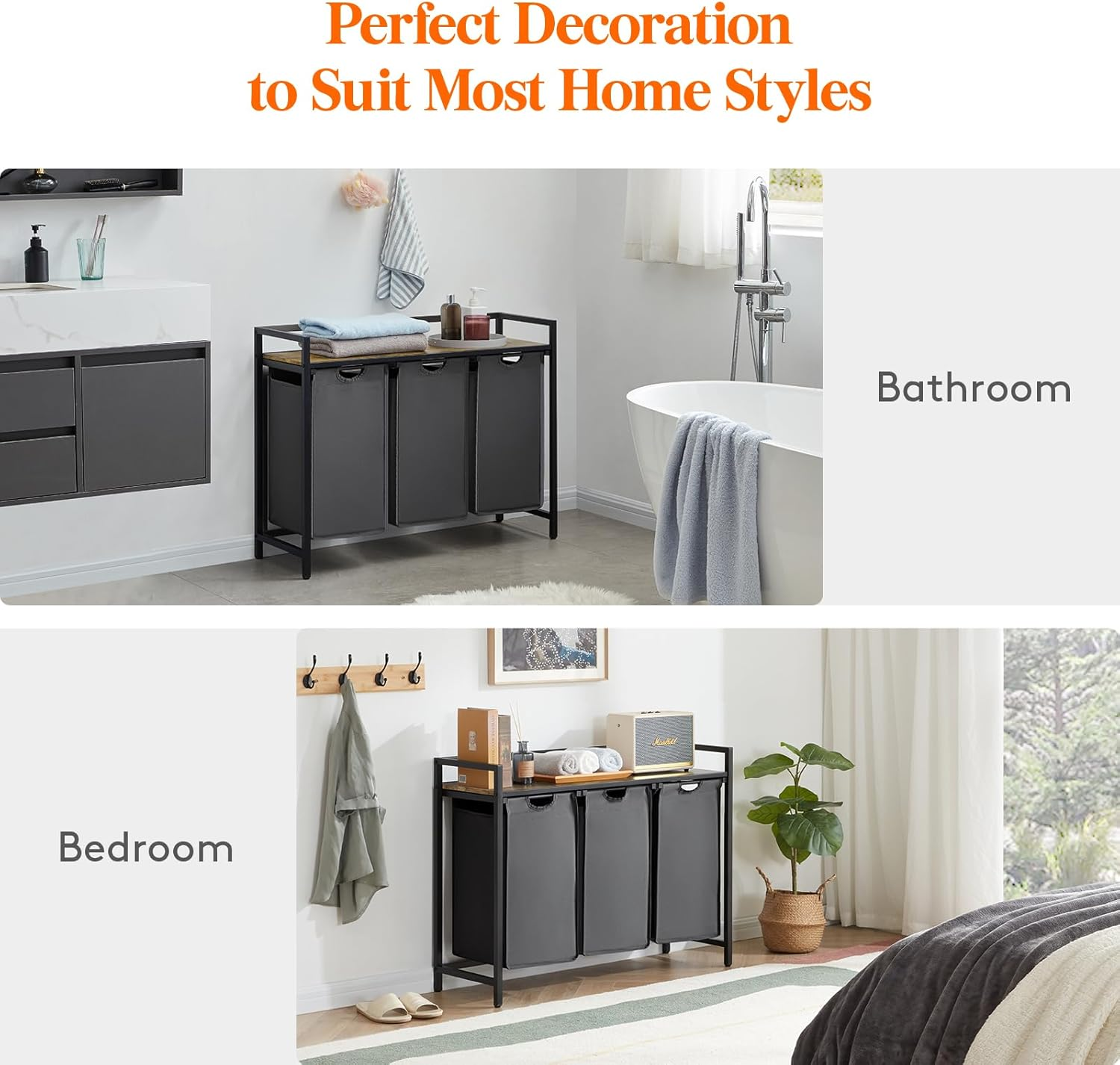 Lifewit Laundry Basket, 120L 3 Section Pull Out Laundry Clothes Hamper with Large Top Shelf and 3 Removable Bags and Handles, Laundry Sorter for Laundry Room Bedroom Bathroom and Dorm, Black image number 4