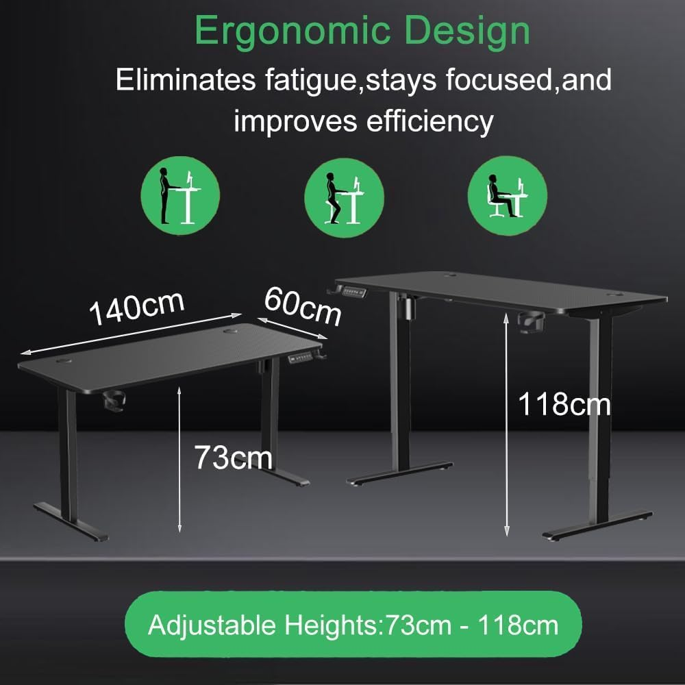 NOAEOU Electric Height Adjustable Standing Desk, 55In X 23.6In Large Sit Stand up Computer Table Workstations for Home Office (Black Carbon Fiber Veneer) image number 4