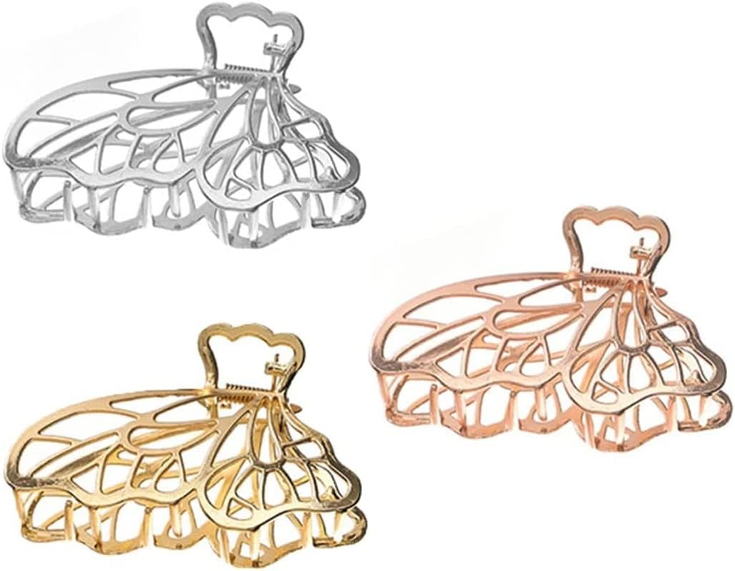 KOMUNJ Pack of 3 Metal Hair Clips, Large Butterfly Claw Clips, Metal Large Hair Clips, Large Hair Clip for Women and Girls (Golden/Rose Gold/Silver) image number 4
