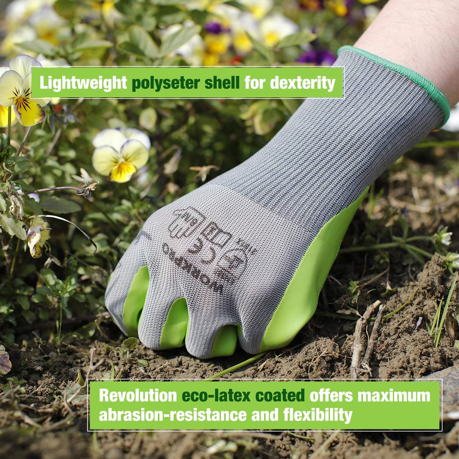 WORKPRO 6 Pairs Garden Gloves, Work Glove with Eco Latex Palm Coated, Working Gloves for Weeding, Digging, Raking and Pruning(L) image number 1