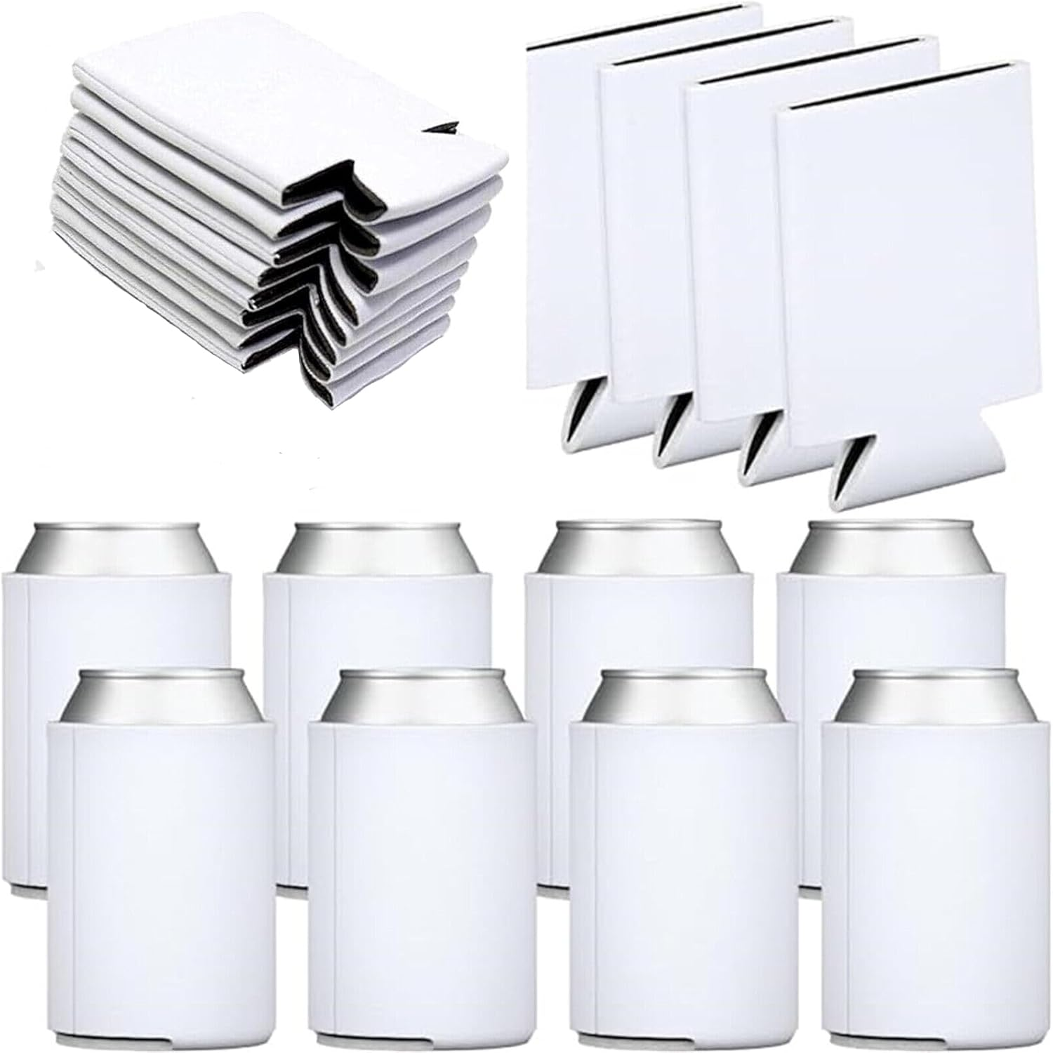 PARTY BESTBUY Blank Beer Can Cooler Sleeves 20PCS, Soft Insulated Reusable Beer Cooler Sleeves, Sublimation Blanks for Vinyl Plain Collapsible Foam Can Sleeves Coolers for Soda Cans and Bottles(White) image number 4