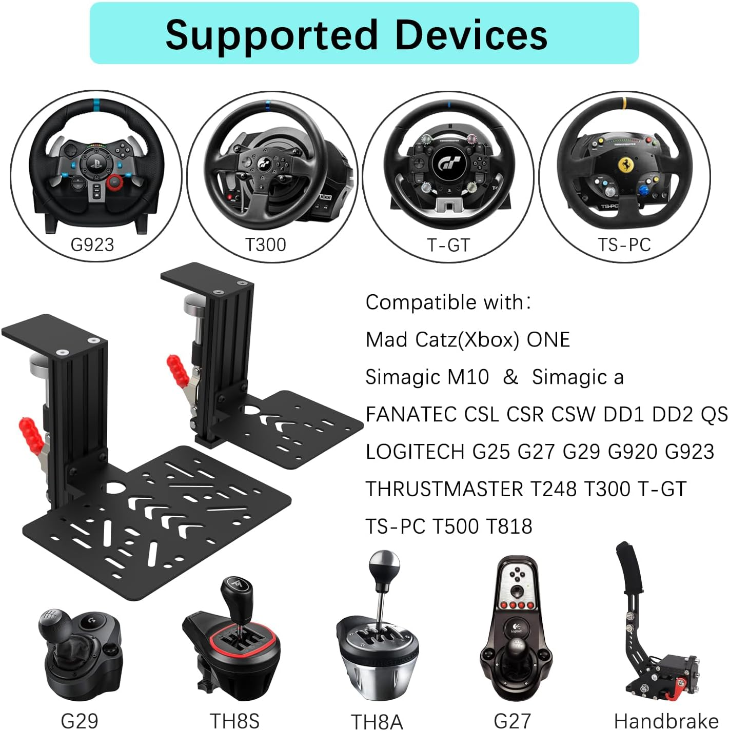 EG STARTS SIM Racing Wheel Stand Desk Mount, Heavy Duty Desk Clamp with 480-Pound Force, Compatible Logitech G25 G27 G29 G920 G923 Thrustmaster T248 T300RS T-GT TS-PC Black Metal Gaming Cockpit Shelf