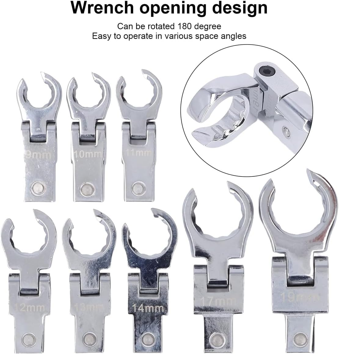 AIMALL 9-Piece Replaceable Ratchet Wrench Set - 180&deg; Rotating Swivel Pipe Wrench for Automotive Repair image number 2