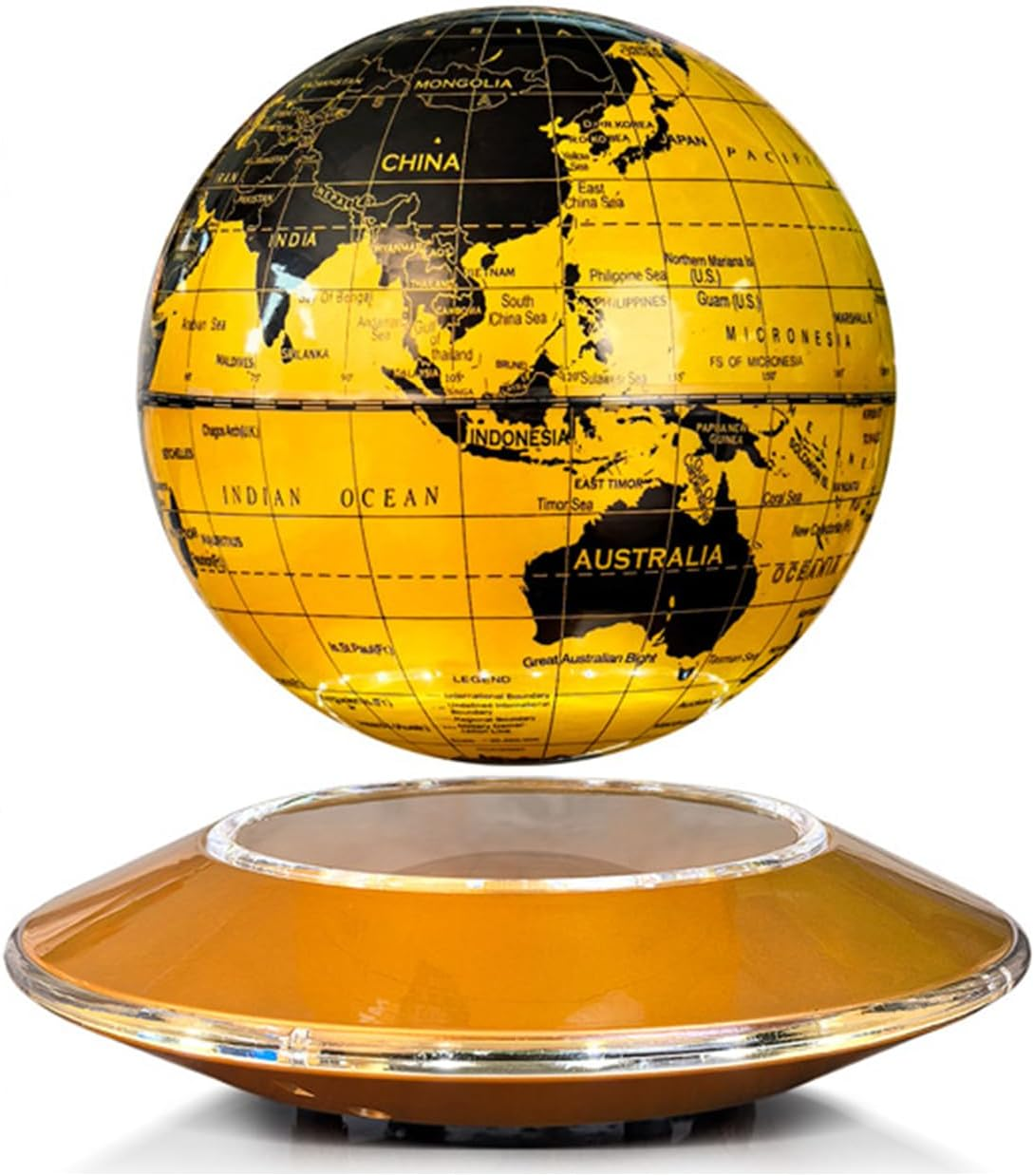 Levitating Globe, 6" Levitating World Map Desk Lamp with Rotating LED Night Light, for Home Office Decor & Educational Gift (Modern Room Lighting) (Golden (White Light)) image number 5