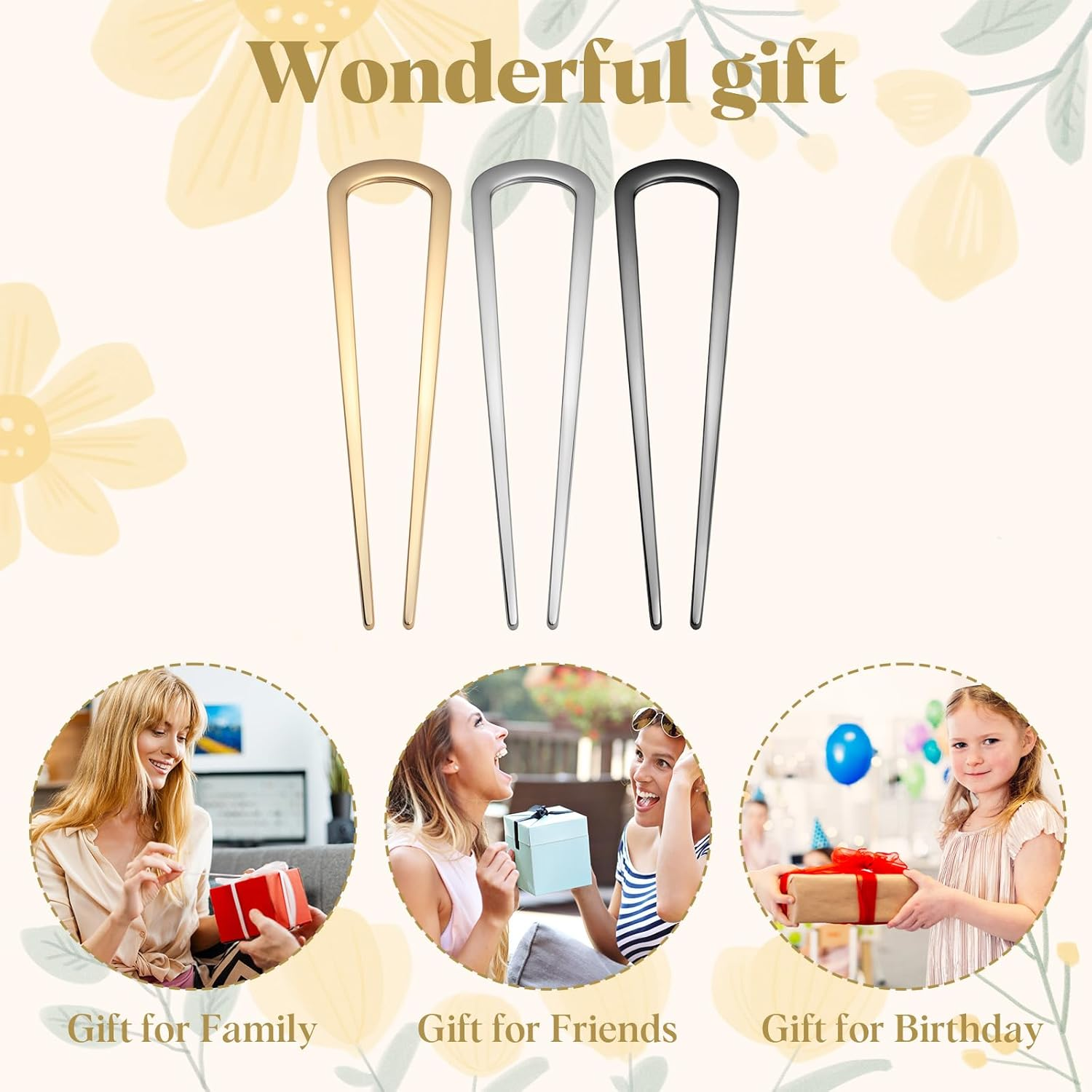 4 Pieces French Twist Hair Pin, U Shape Metal Hair Pin, Large French Bun Chignon Tool for Girls, Various Hair Types, Styling Accessories image number 5