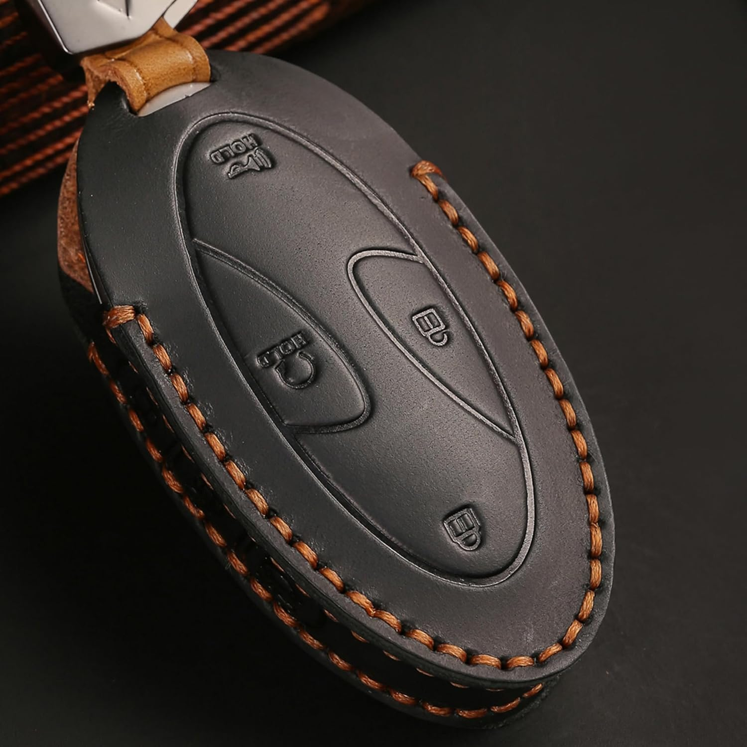 Ontto Key Fob Cover Case Keyring Fit for Hyundai Grandeur GN7 Ioniq 6 Kona 2023 2024 Leather Key Holder Shell Bag Keychain Protector Accessories 5 Buttons Brown image number 3