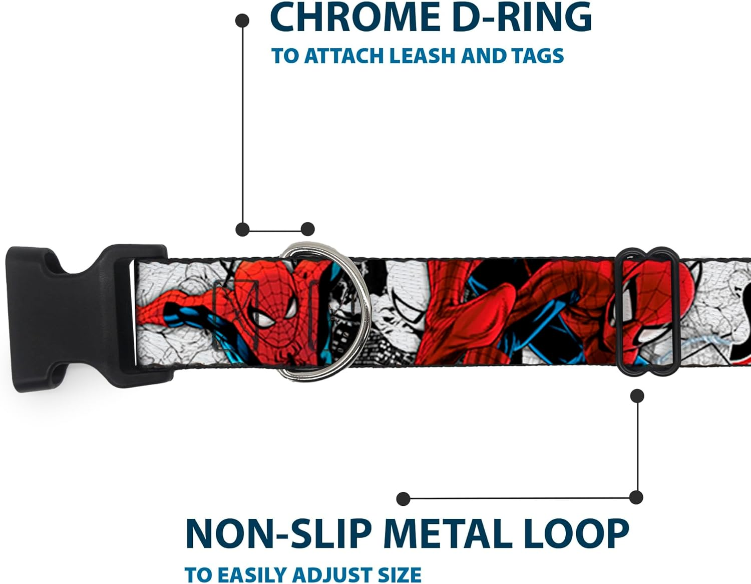 Dog Collar Plastic Clip Spider Man Action Poses Comic Scenes White Black Red 9 to 15 Inches 0.5 Inch Wide image number 2