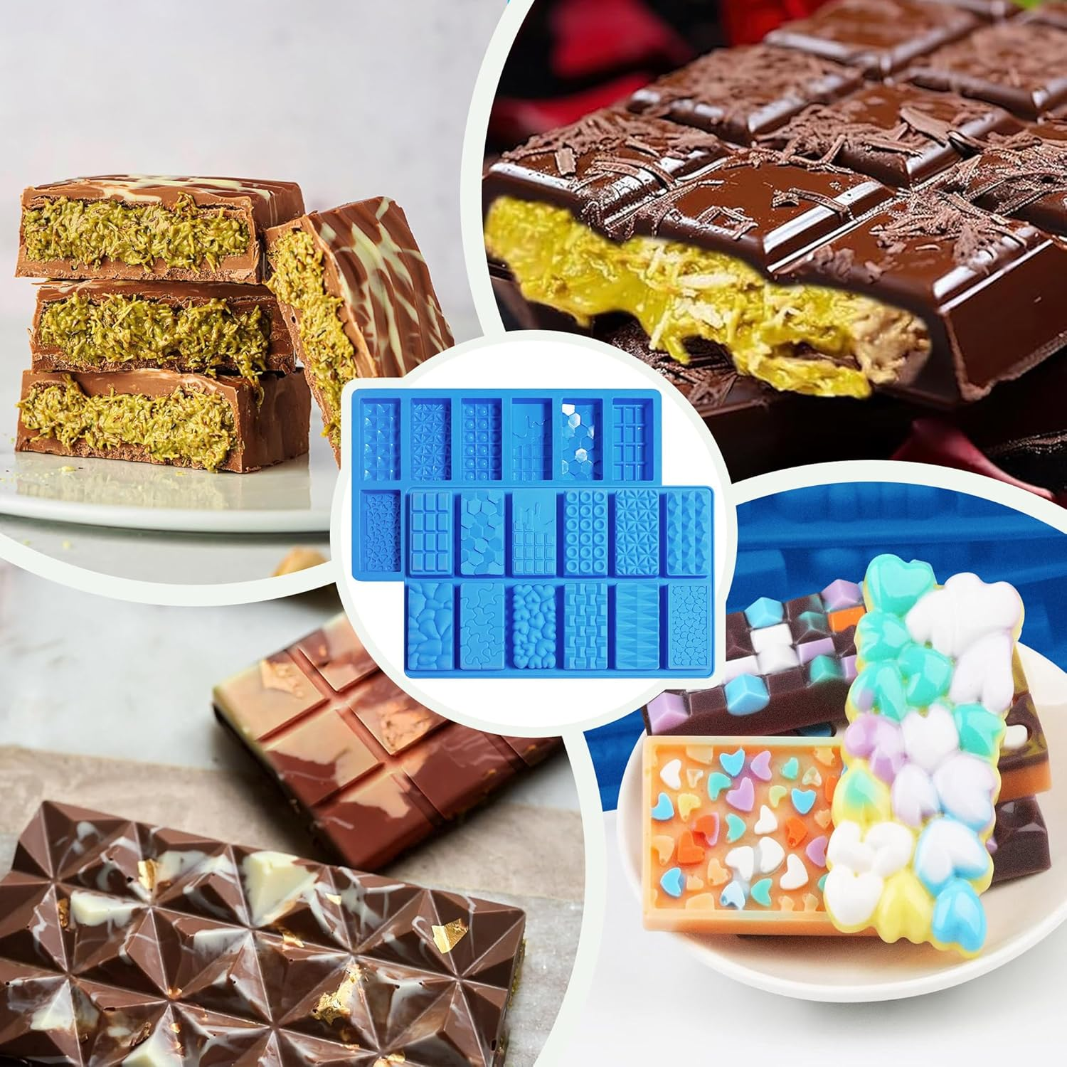 2025New Deep Small Chocolate Bar Mold for Mini Dubai, 2Pcs Candy Silicone Molds for Dubai Pistachio image number 3