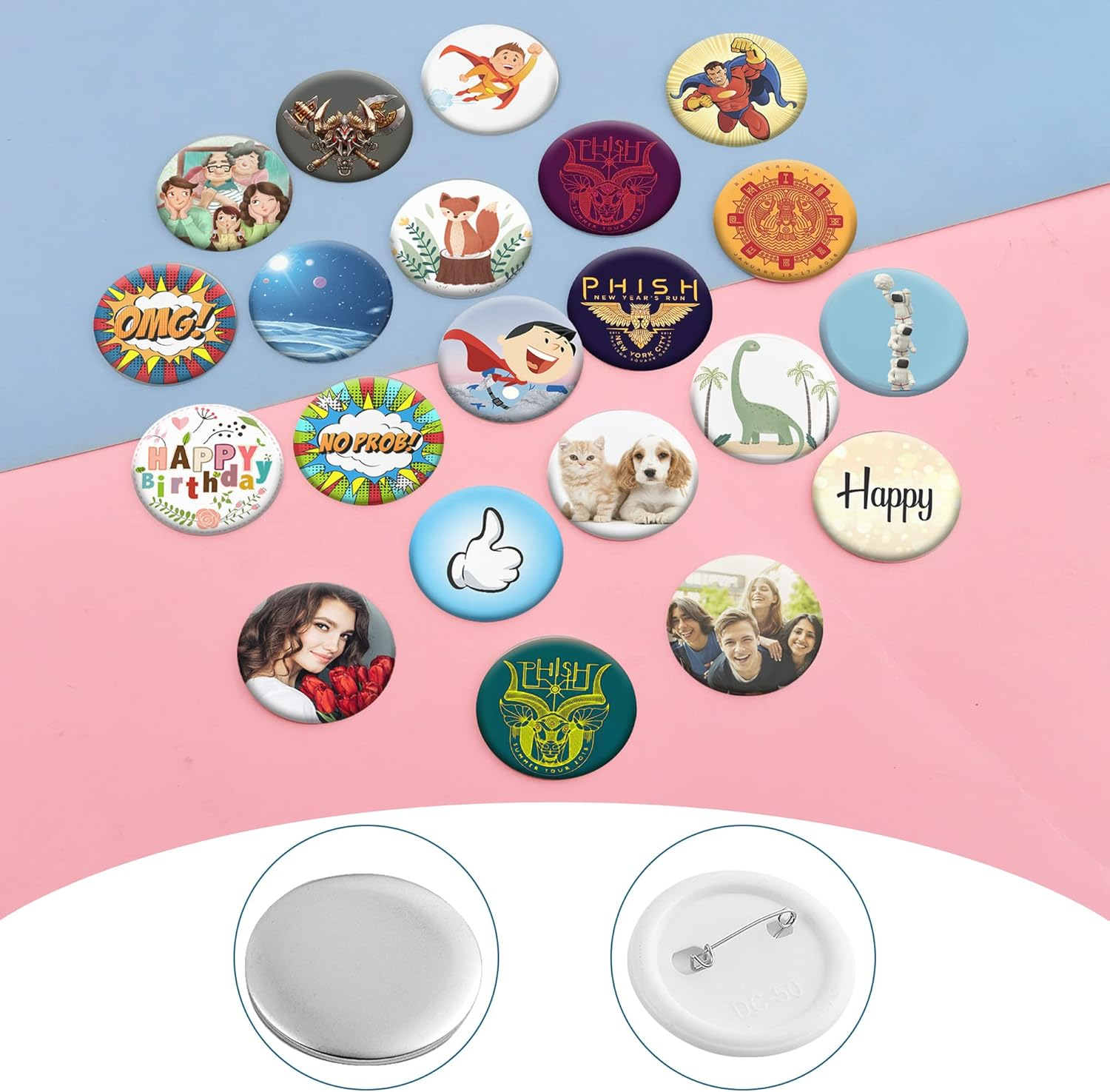 100 Pieces Blank Badge Button Parts for Button Making Machine - Metal Shells and Plastic Base Components, Badge Making Supplies for DIY Arts Crafts Gifts Souvenirs (58Mm) image number 6