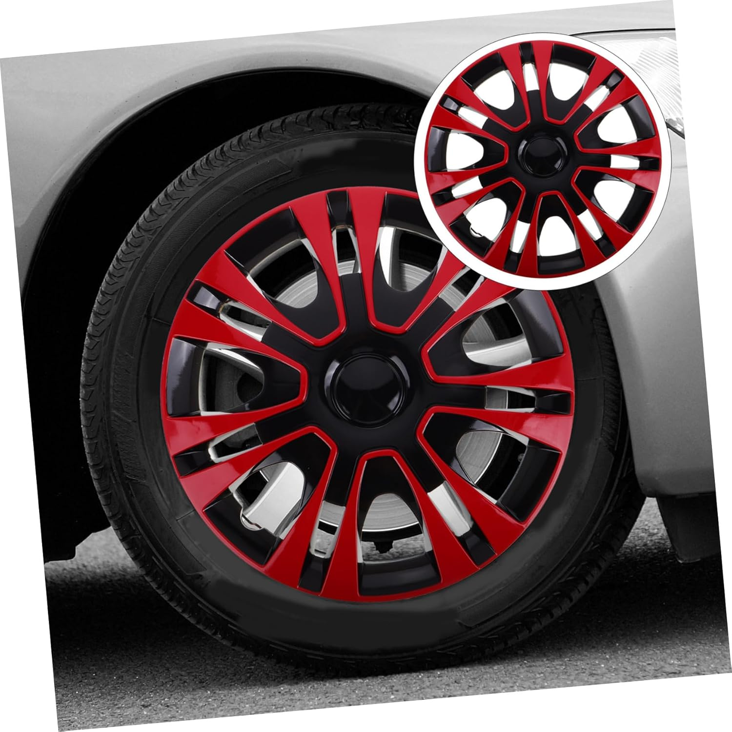 EXAOMBLE Wheel Cover for Car Durable Material Water Protection Easy Installation Stylish Red Rim Cap for Vehicle Accessories and Tire Protection image number 6
