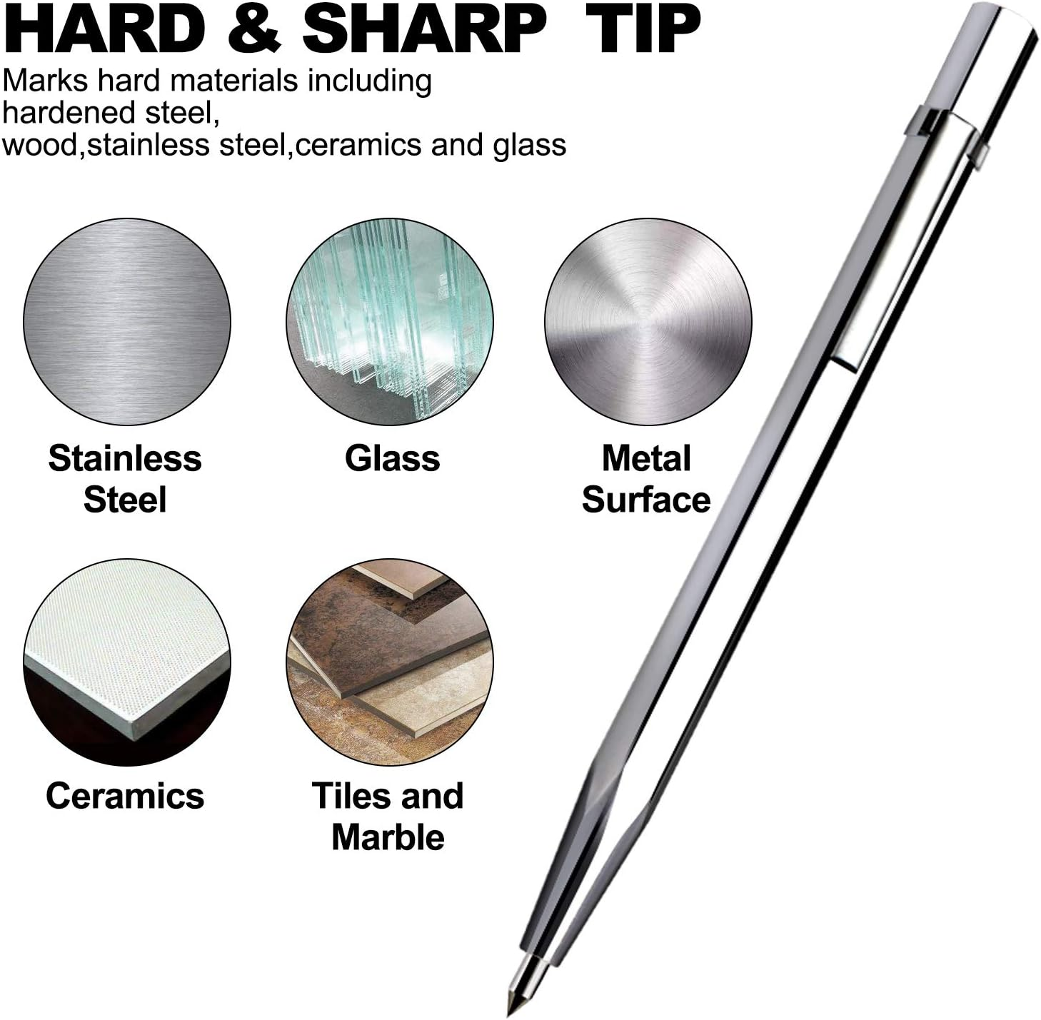 AVIDE Tungsten Carbide Tip Scriber, Metal Etching Pen Carve Engraver Scribe Tools for Stainless Steel, Ceramics, Glass, Metal Sheet and Gold/Welding(6 Pack) image number 2