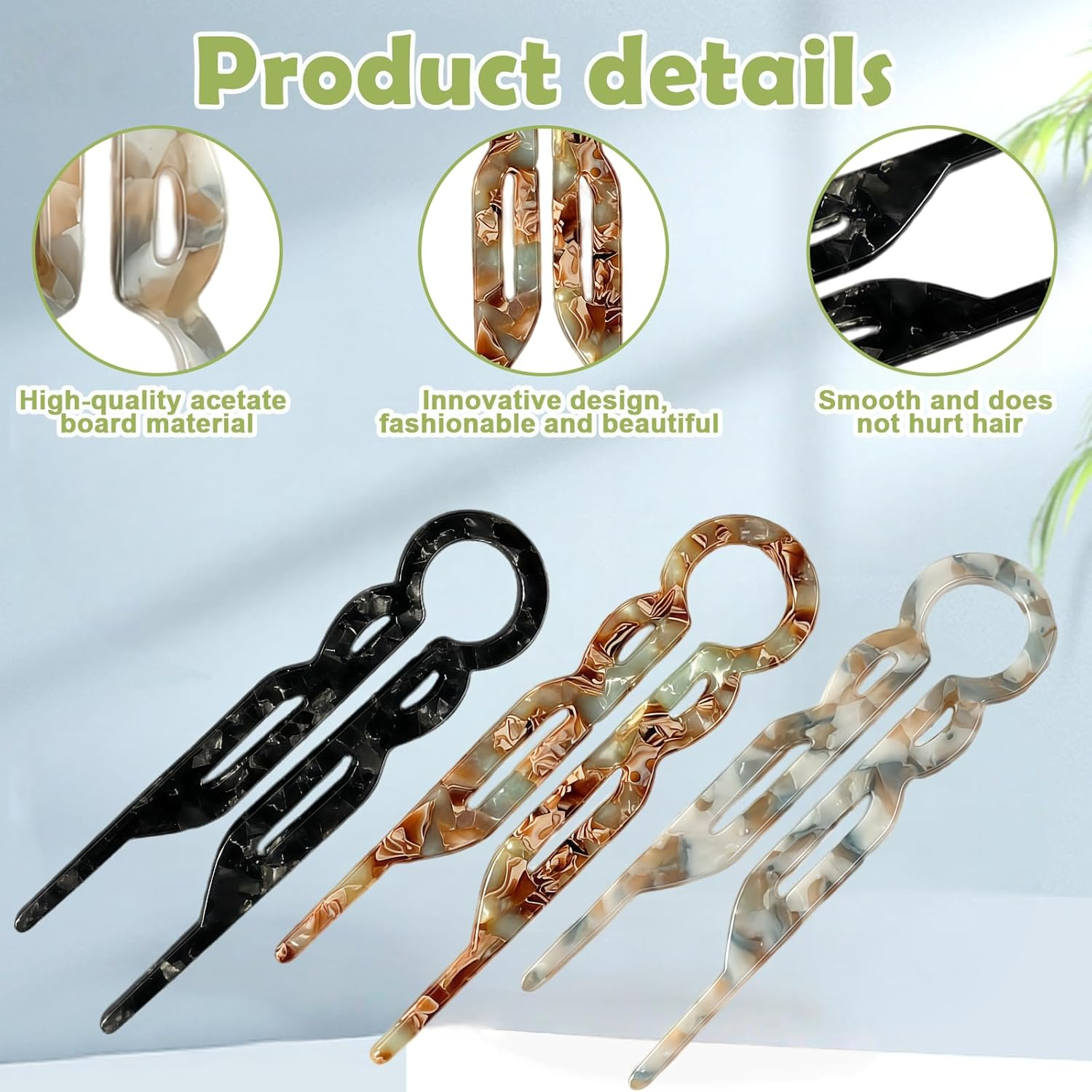 Vymoreon Prestige Lialys Hairpins, 3Pcs U-Shaped Hair Clips for Women and Girls image number 2