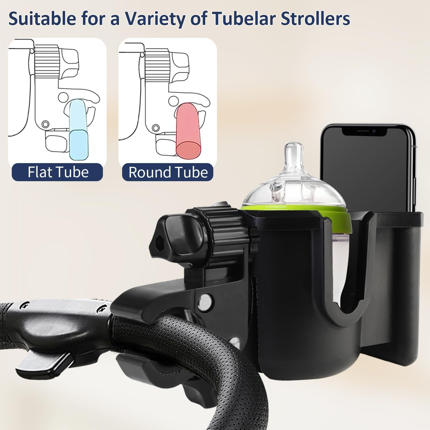Universal Stroller Cup Holder with Phone Holder, 360&deg;Rotatable Bottle Holder with Strong Clip, Accessories for Stroller, Bike, Wheelchair, Walker, Scooter