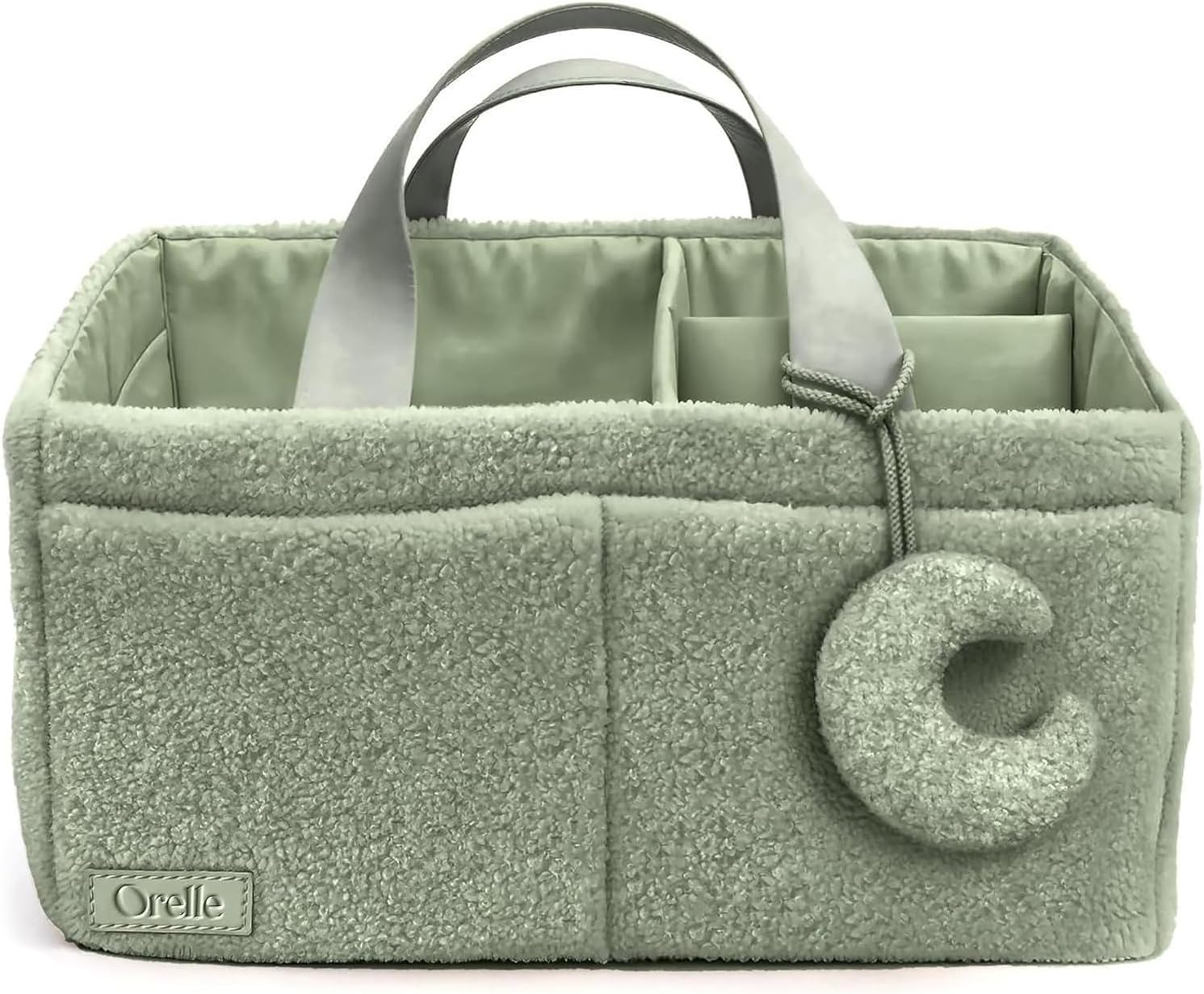 Orelle Sherpa Diaper Caddy Organizer with Matching Pouch | Portable Changing Table Organizer | Teddy Diaper Caddy | Baby Shower Gifts | Baby Organizers and Storage | Boucle Baby Basket | Cream