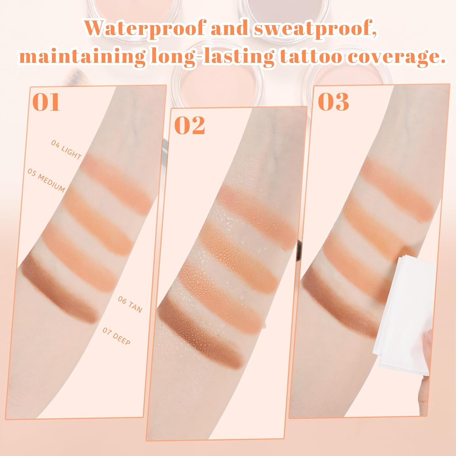 DAGEDA 2 Colors Tattoo Cover up Makeup, Long-Lasting Face Body Concealer, Invisible, Natural, Waterproof Tattoo Cover Makeup with Concealer Brush(04+05)