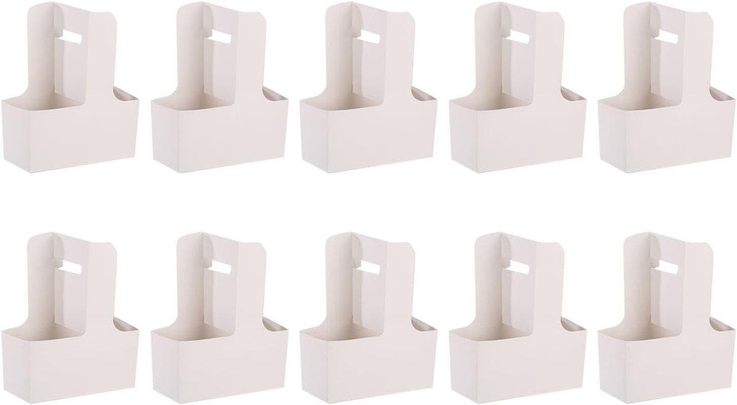 10X 2 Cup Drink Carrier with Handle Cup Carriers Lightweight Folding Cup Holder for Juice Ice Cream Cups Iced Coffee Drinks, White image number 3