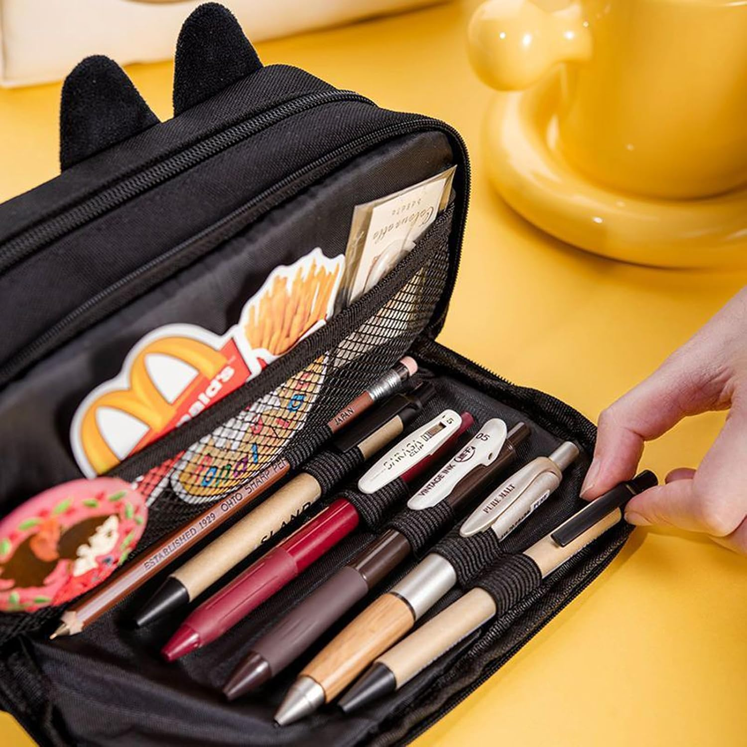 Large Capacity Pencil Case, TOTCOZY Cute Cat Pencil Pouch with Compartments, School Stationery Organizer, Travel Makeup Cosmetic Bag image number 3