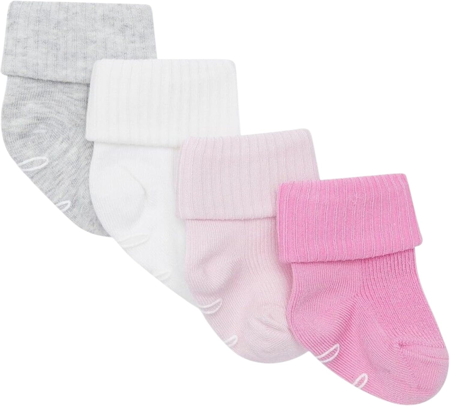 4 X Bonds Baby Super Soft Bamboo Cuff Pink/Grey/White Socks