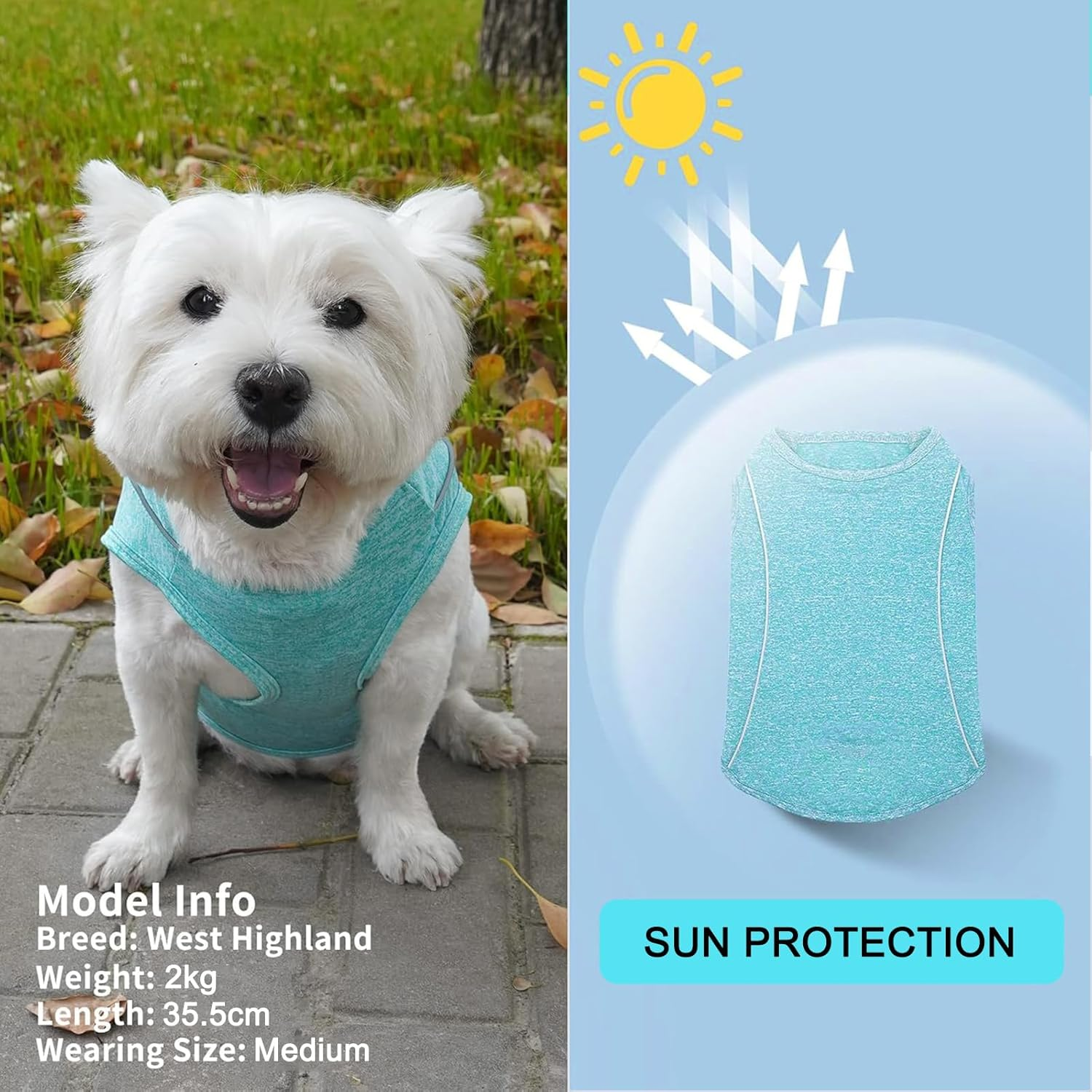 Pack of 2 Dog Shirts with Reflective Stripes, Athletic Tank Top, Dog Shirt for Small Dogs, Breathable Sleeveless Dog Vest, Lake Blue + Purple, M image number 5