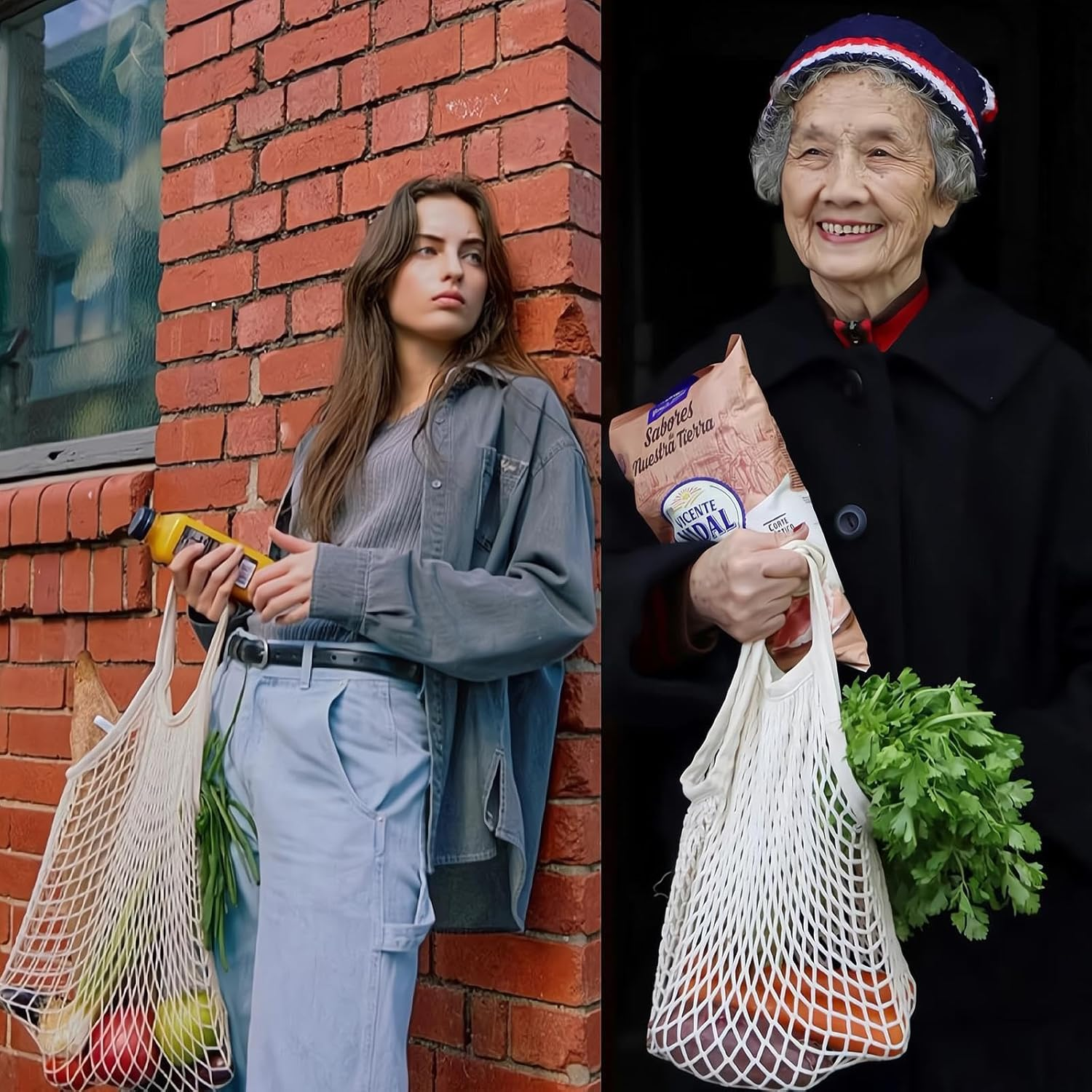 REGODI 6-Pack Short Handle Reusable Mesh Grocery Bags - Cotton String Shopping Tote for Produce, Beach Toys & Market Organizer (6 Colors) | Less Plastic Solution by Creatiee image number 4