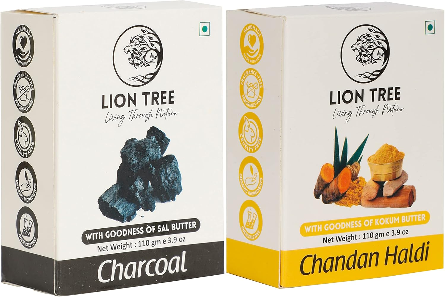 Handmade Chandan Haldi & Charcoal Soap with Goodness of Sal & Kokum Butter, for Men & Women, 220Gm Pack of 2 image number 5