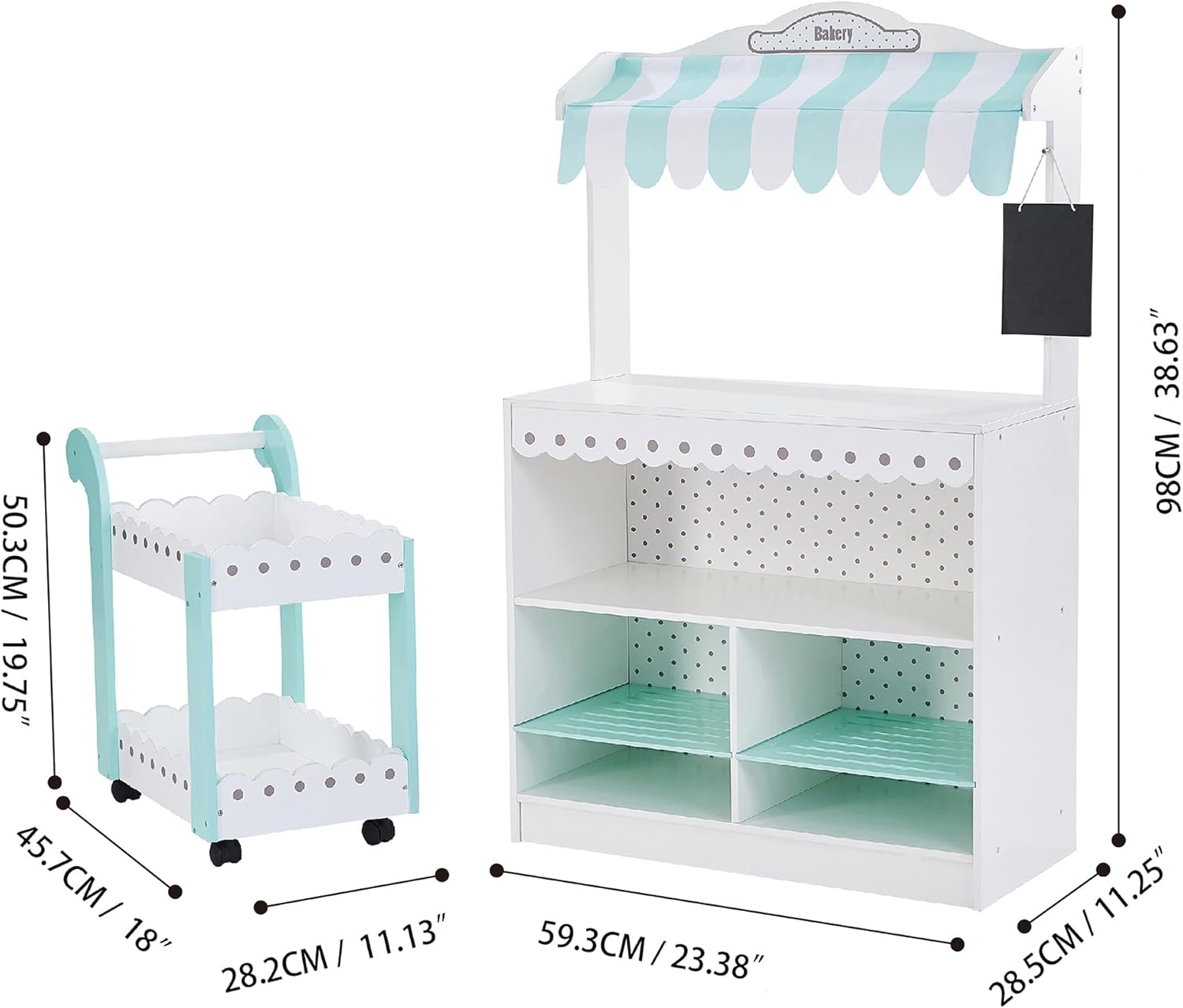Teamson Kids - My Dream Bakery Shop Dessert Stand - White/Petrol image number 3