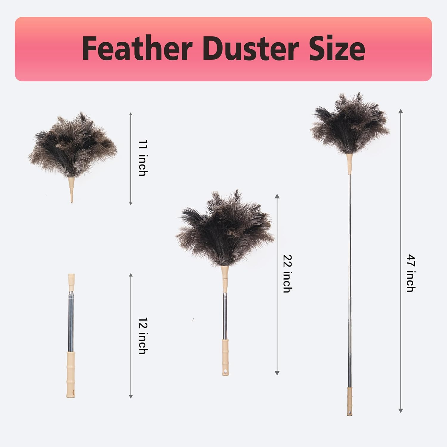 Extendable Ostrich Feather Duster, 50 Inches Natural Fluffy Feathers for Home Cleaning, Soft, Durable, Reusable for Office Cleaning High Ceilings, Fans, Furniture, Blinds,Roof Dusting image number 1