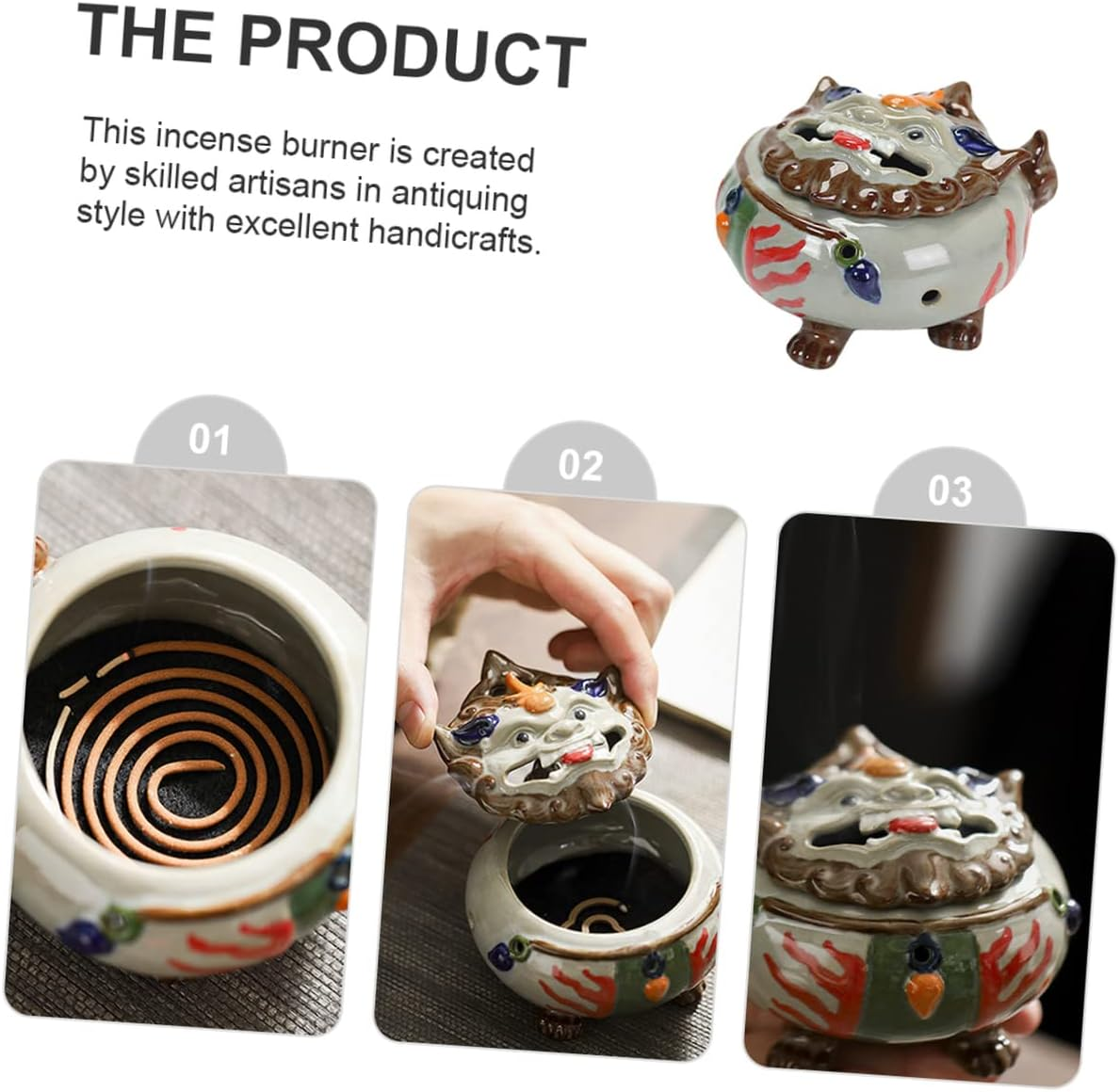 DOITOOL Auspicious Beast Incense Burner Censer Home Decor Ancient Design for Desktop Aroma image number 6