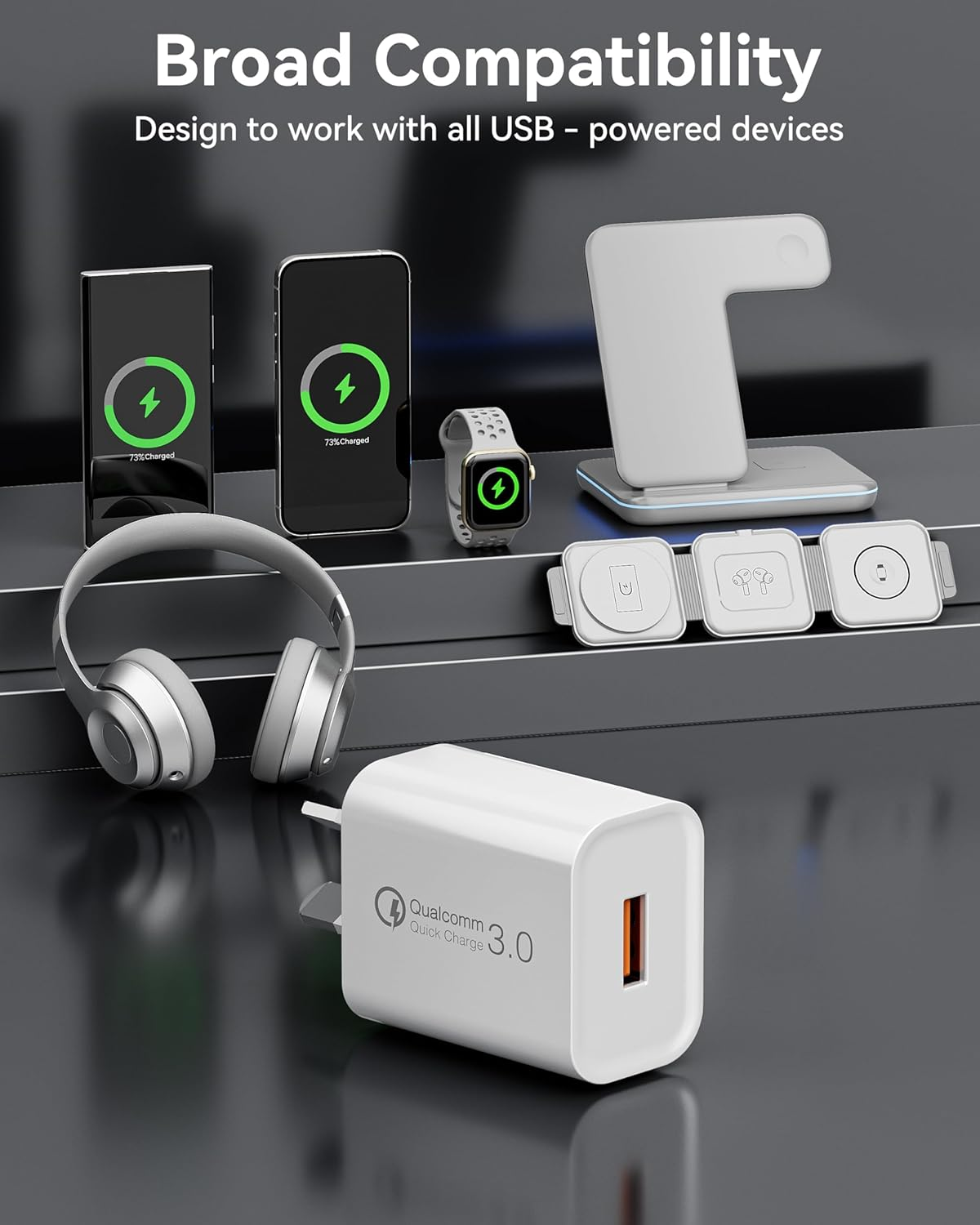 HEYMIX QC 3.0 Charger, 18W Quick Fast USB Wall Charger (4-Pack) AU USB Plug for Wireless Charger Adapter, Fast Charging Plugs Compatible Samsung Galaxy S25 S10 M31, Iphone, Ipad, White image number 2