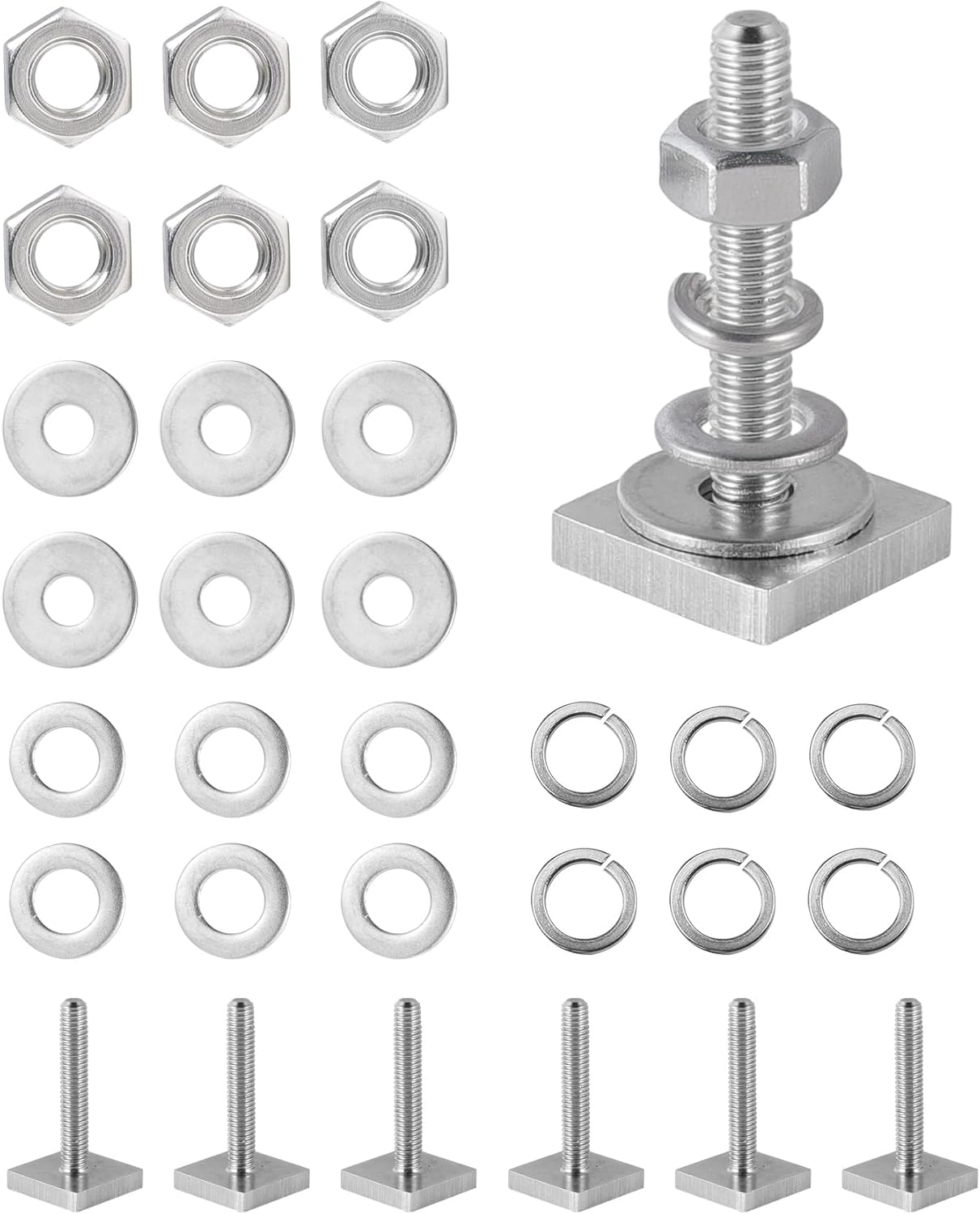 T Track Bolts Nut Kit, 1/4-20 5/16-18 Threading, 5/32 Thick Square Head, Stainless Steel M6-1 M8-1.25 T Slot Bolts Roof Rack Clamps Adapter for Thule, Yakima, Whispbar, Rhino Roof Bike Rail, 6 Count image number 4