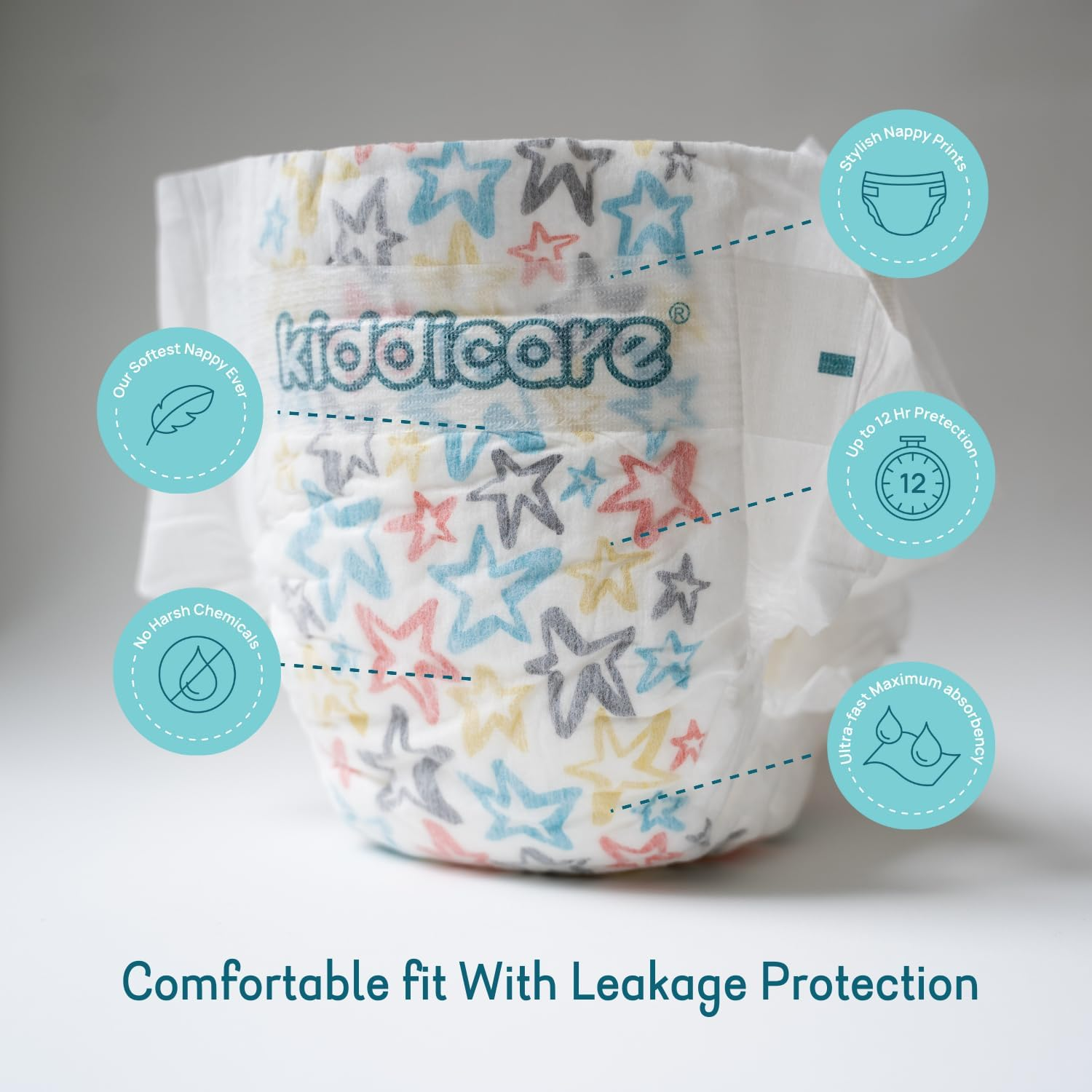 Kiddicare Deluxe Newborn Baby Nappies, Size 1 (Up to 5Kg), 22-Count, Pack of 1, Ultra-Fast 12-Hour Absorption, Leak Protection, Anti-Rash, Stretchy Sides for Better Fit, Soft & High Absorbent image number 4