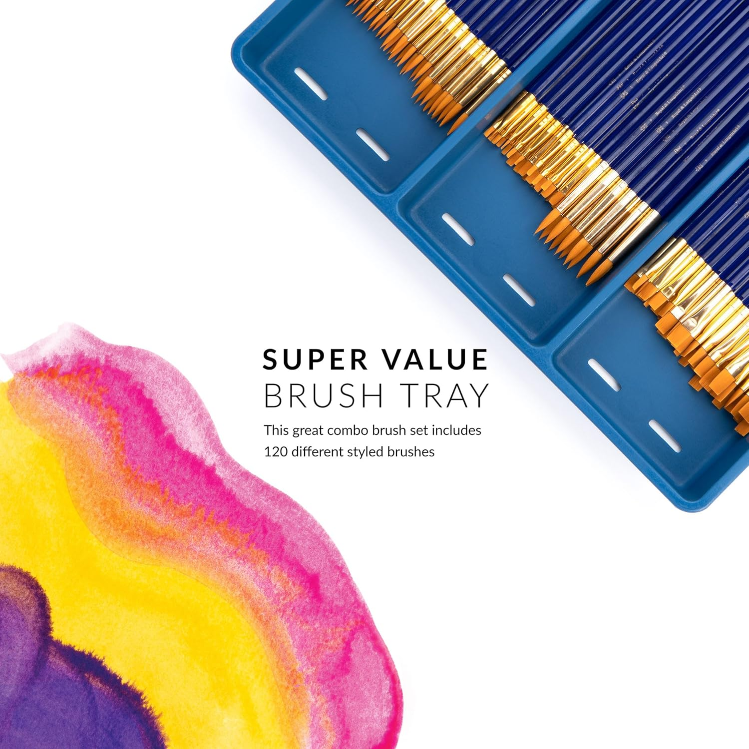 Royal Brush Gold Taklon Paint Brush Super Value Pack, Assorted Sizes, 120 Brushes image number 3