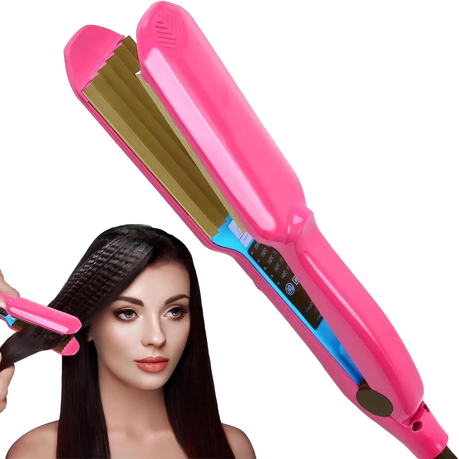 PRO Hair Crimper for Women and Girls 30S Rapid Heating Ceramic Plate Crimping Iron Hair Crimpers for Fluffy Hairstyle Tool (Pink)