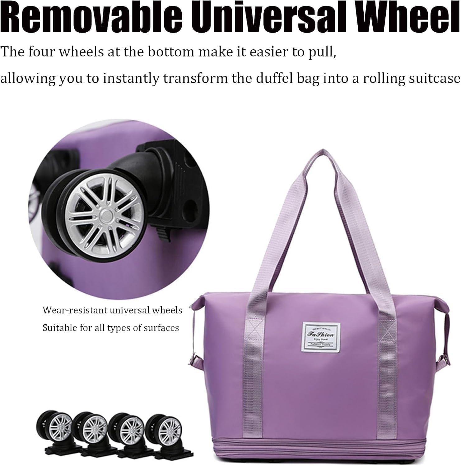 Kulken Travel Bag with Wheels, Kulken 2025 New Large Capacity Travel Bag - Universal Wheel Removable, Expandable Foldable Duffle Bags, Wide-Open Travel (Dark Purple)