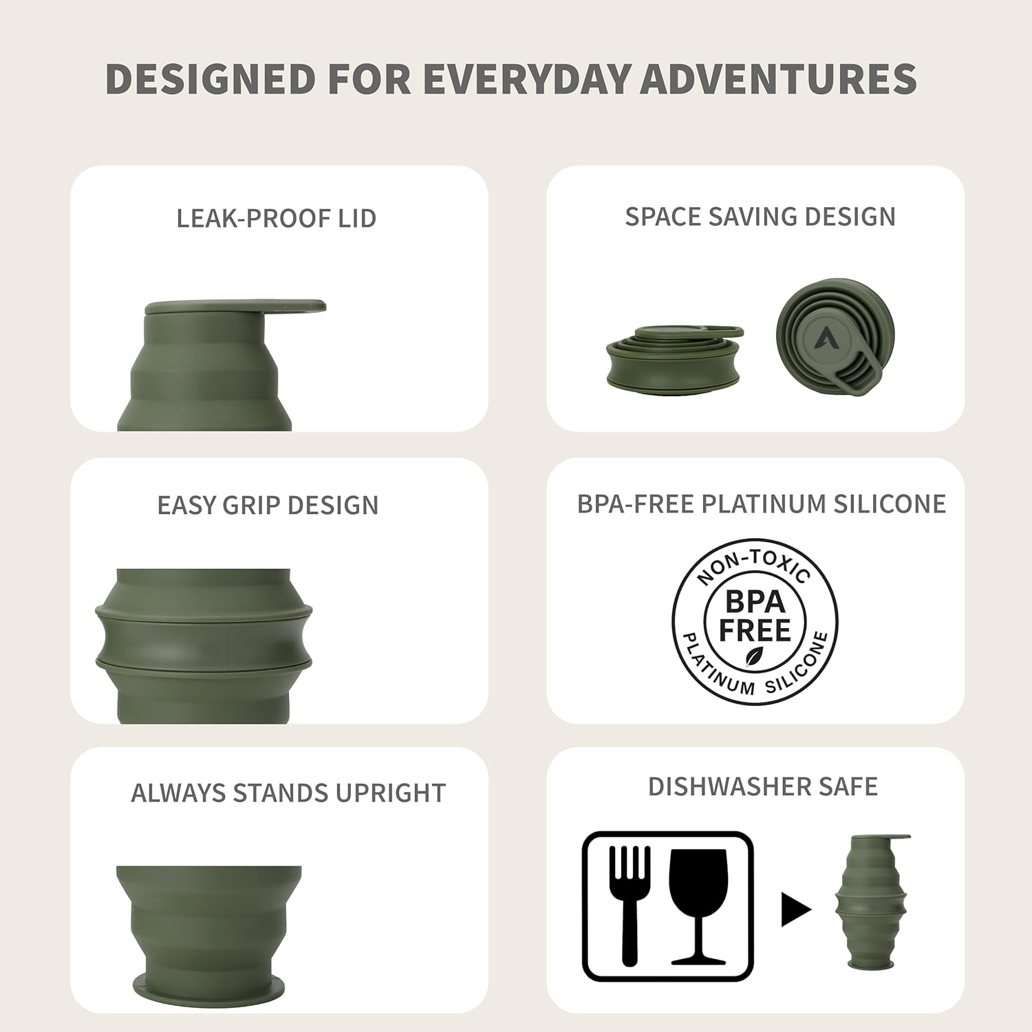 AUSROUTIA Collapsible Travel Water Bottle 500Ml &ndash; Reusable & Leakproof Drinking Bottle with Screw-Top Lid, Protective Case & Carabiner | BPA Free Silicone, Portable for Sports, Hiking & Camping image number 2