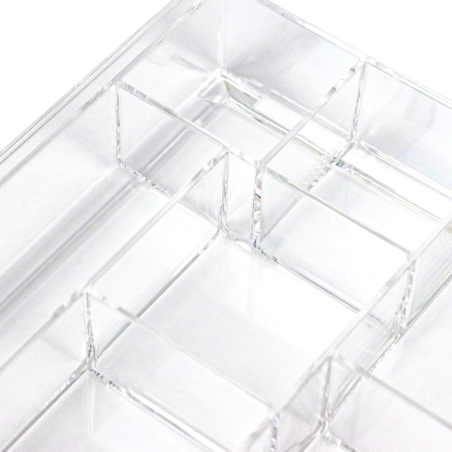 ZEXALOR 8-Section Clear Drawer Organizer, Large Acrylic Drawer Divider Tray for Desk,Bathroom,Office Makeup,Junk, Plastic Drawers Organizer 13.7" X 8.7" X 2" (8-Section) image number 4
