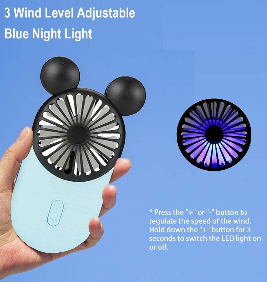 Cute Personal Mini Fan(2 PACK), Mini Handheld USB Rechargeable Portable Fan with Stylish LED Light,3 Speed Adjustable,Cute Mouse,For Kids Girls Woman Home Office Outdoor Travel - Pink+Red image number 6