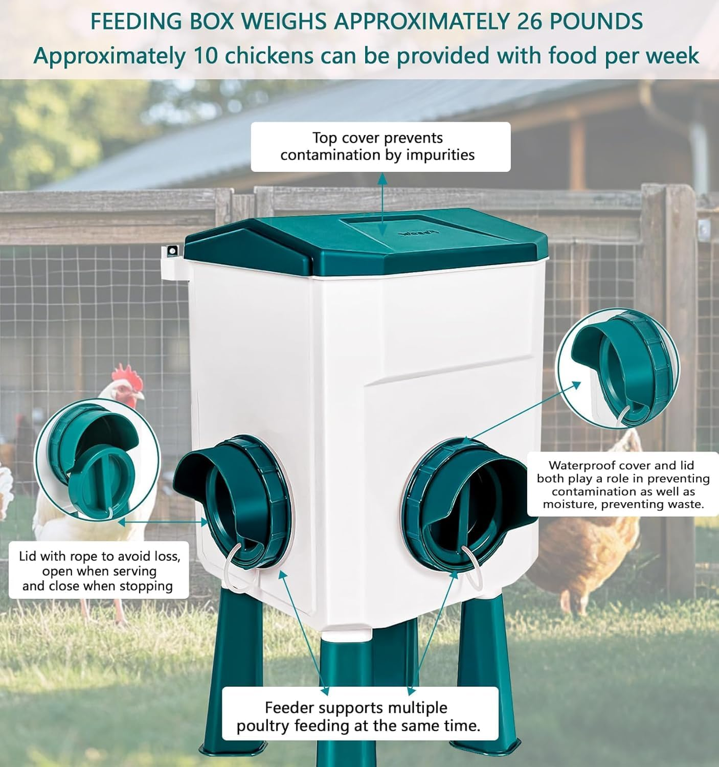 AMEIJIE Automatic Chicken Waterer and Feeder Set, 7L Poultry Waterer and 8KG Chicken Feeder with Smart Design for Coops, Ducks, and Chickens image number 3