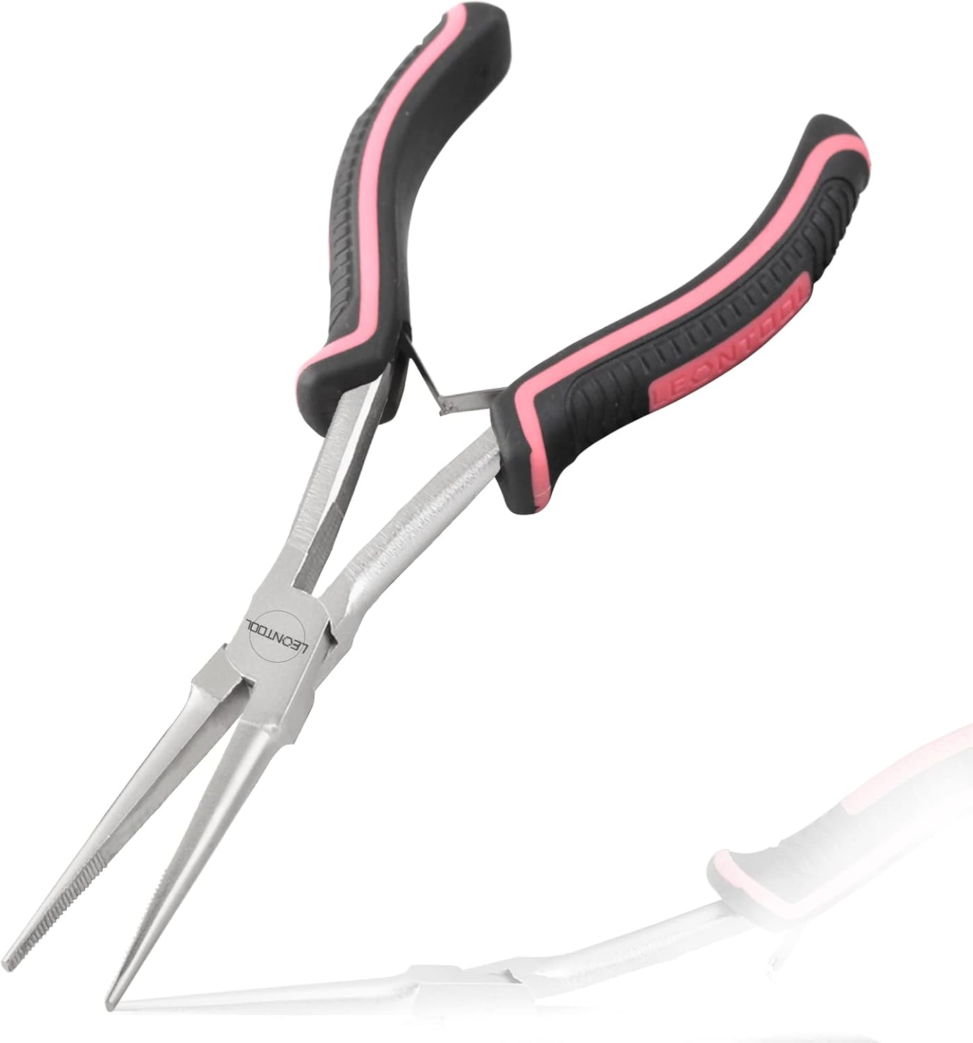 LEONTOOL Long Reach Needle Nose Pliers with Teeth 7-Inch Extra Long Needle Nose Plier for Jewelry Making Small Long Reach Long Nose Plier Non-Slip Handles Working in Tight Spaces, Pink Tool for Women image number 3