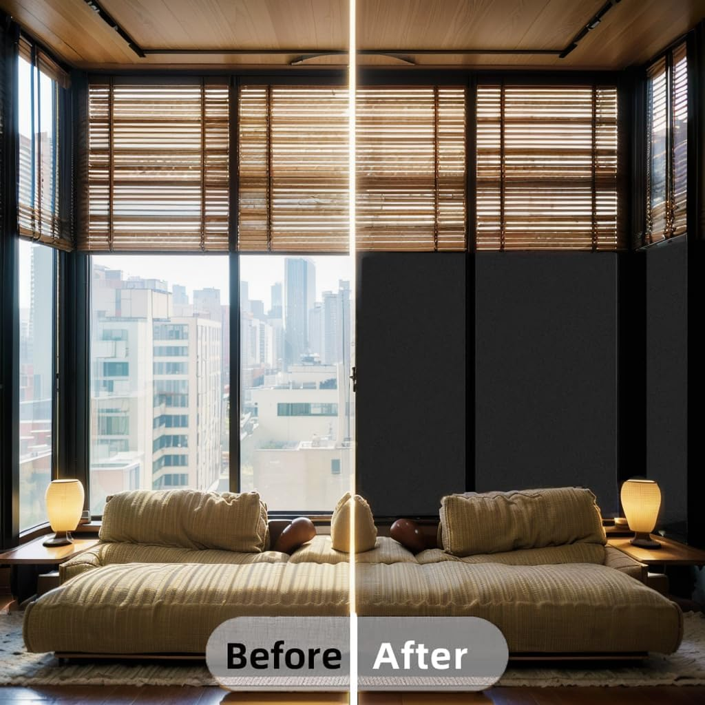 Blackout Window Film 44.5 X 200CM,H HOME-MART Privacy Window Film No Glue Smooth Window Tint Glass Sticker for Home Office Static Anti-Uv Window Paper Decorative for Bathroom,Matt Black 17.7X78.7Inch image number 2