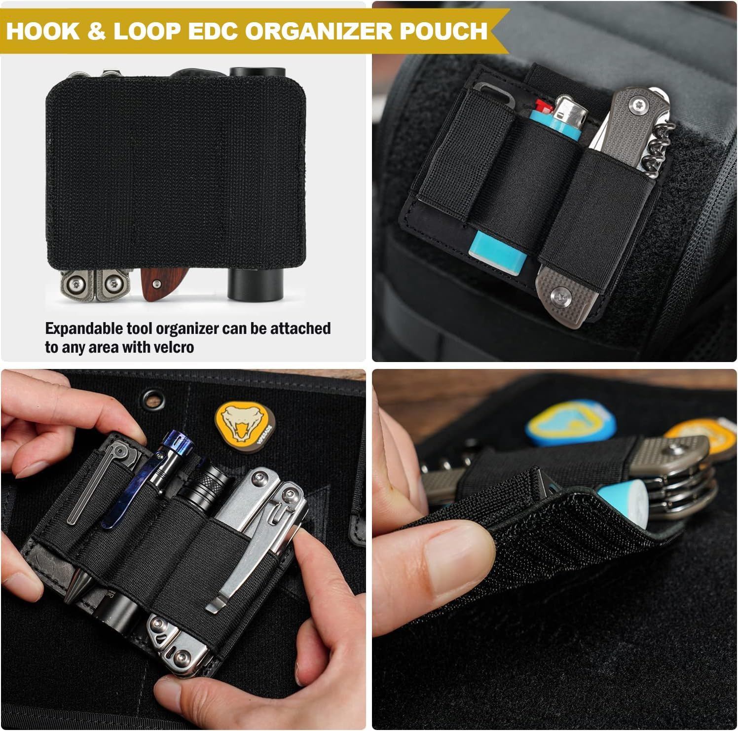 VIPERADE PL7 EDC Pouch Hook and Loop, Elastic Organizer Holder Panel, Hook Backed Accessories Holder for Backpack, Tactical Vest, Bag