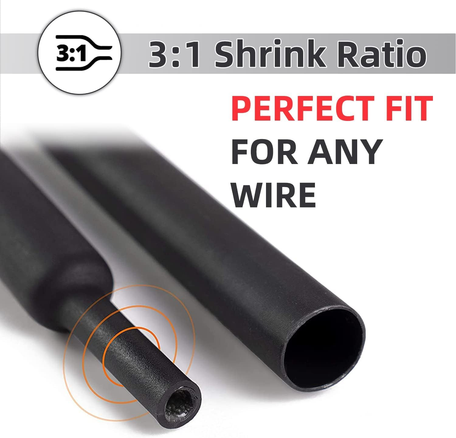 182 PCS Wire Heat Shrink Tubing Kit - Adhesive Lined, 3:1 Ratio, Waterproof - Insulation Tube, Marine Grade, Industrial Electrical Tube Cable Wrap, Black