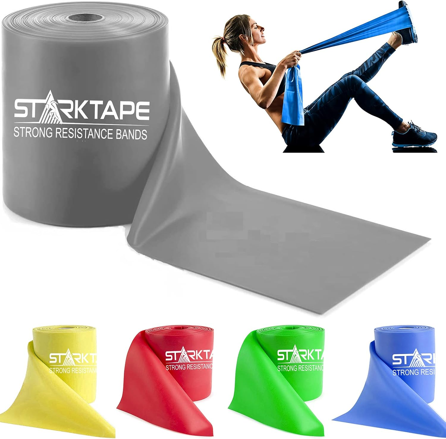 Starktape Resistance Bands Professional 8,16, 25, 50 Yards Bulk Rolls. Latex-Free Elastic Physical Therapy Band. No Scent, No Powder - Perfect for Home Exercise, Yoga, Pilates, Gym, Rehab, Workout