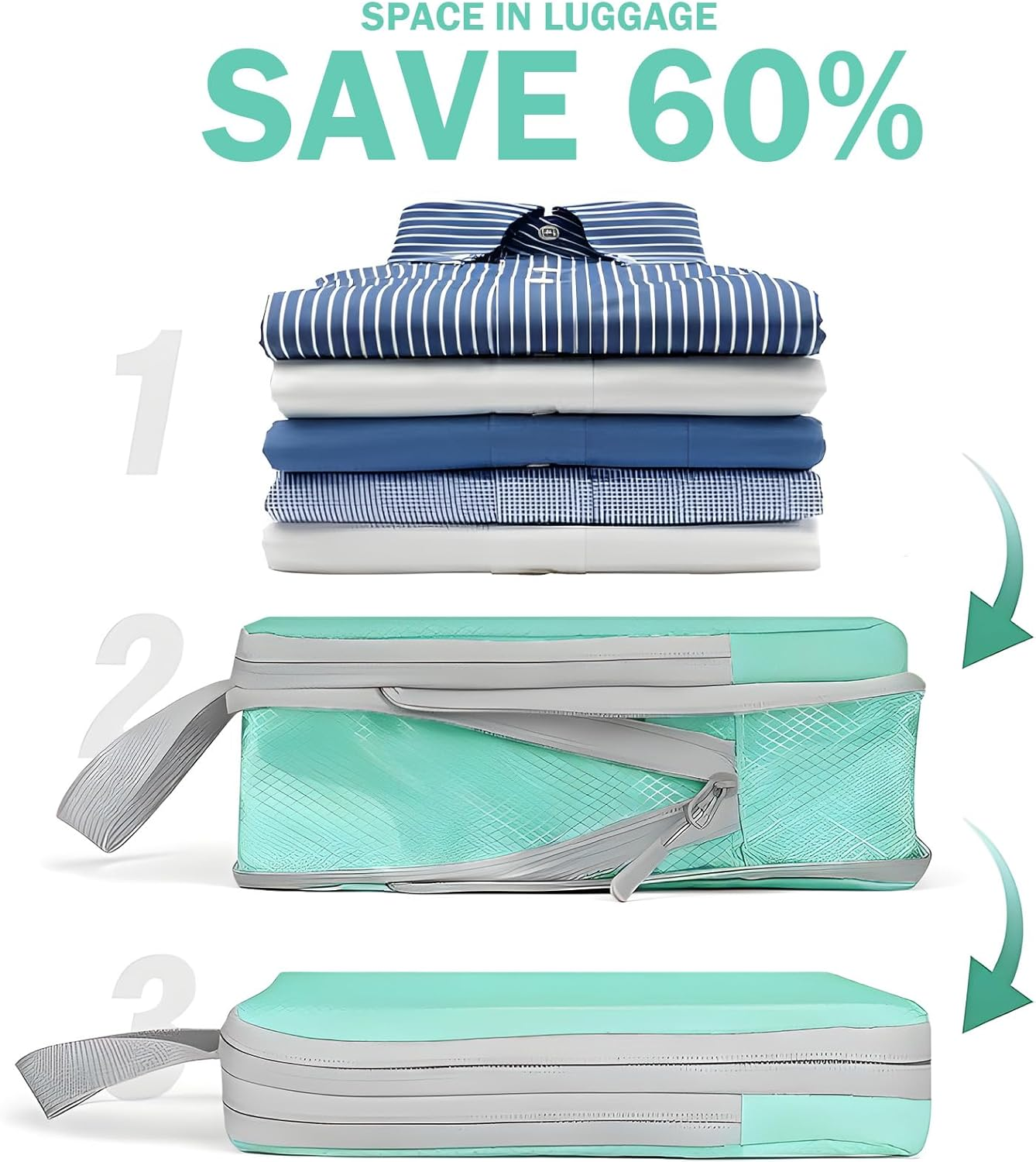 Compression Packing Cubes, 4 Set Travel Packing Cubes for Carry on Suitcases, Packing Cubes for Carry on Luggage & Travel Storage Bags for Luggage, Packing Organizers (Turquoise) image number 4