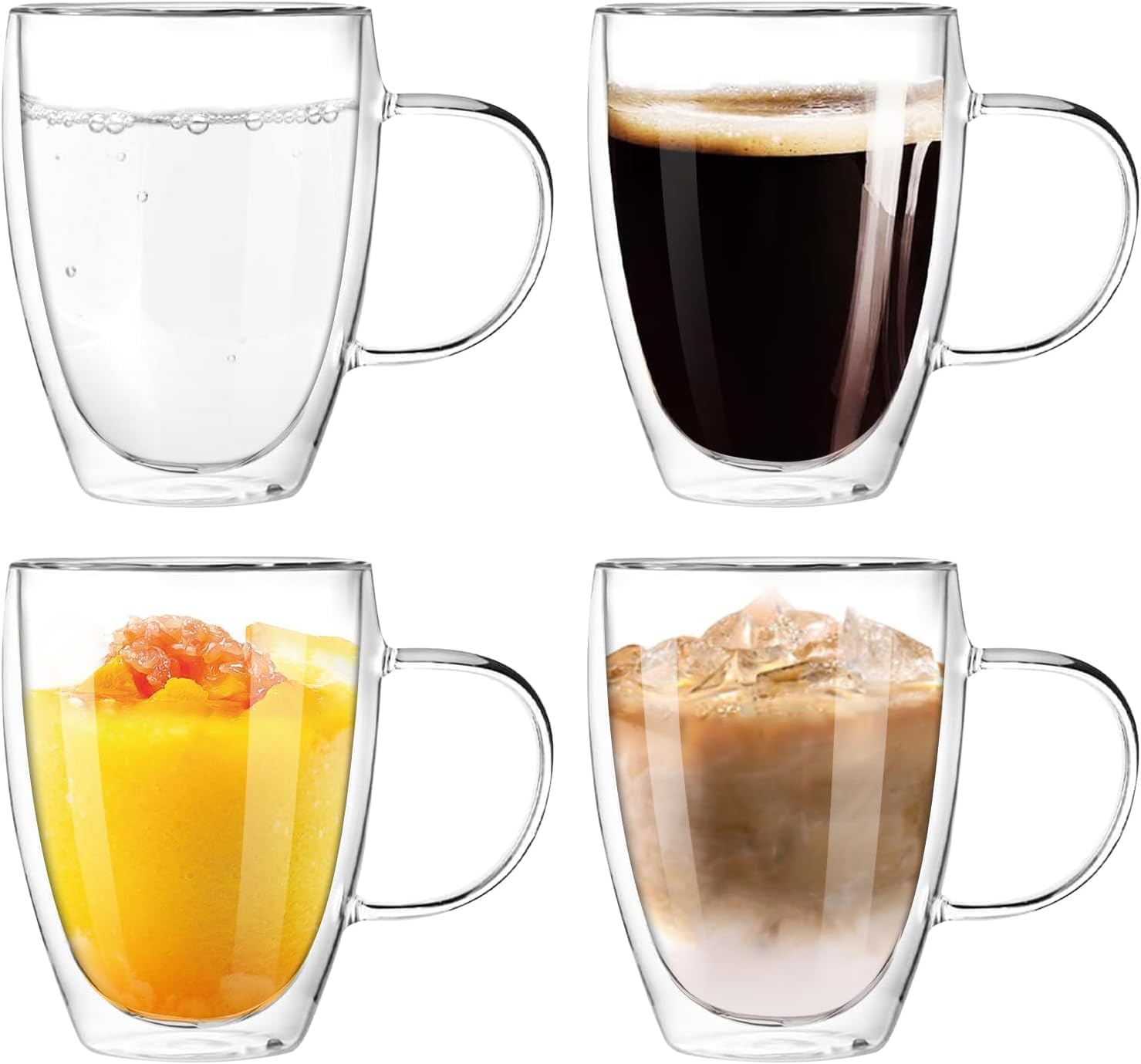 4 Pack Glass Coffee Mugs 350Ml Double Wall Insulated Mug Set with Handle,Clear Glass Espresso Mugs Latte Cups for Cappucchino Espresso Tea Coffee image number 4