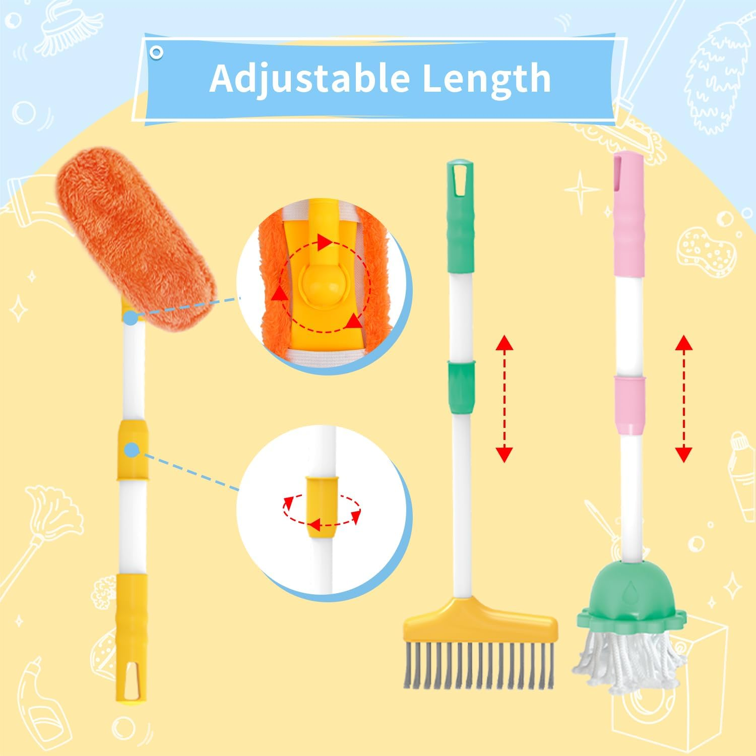 Detachable Kids Cleaning Toy Set - Broom, Mop, Dustpan, Brush, Rag Play, Housekeeping Kit, STEM Really Clean Toys Educational Toddler Pretend Play Toy Gift for Boys Girls-15Pcs image number 3